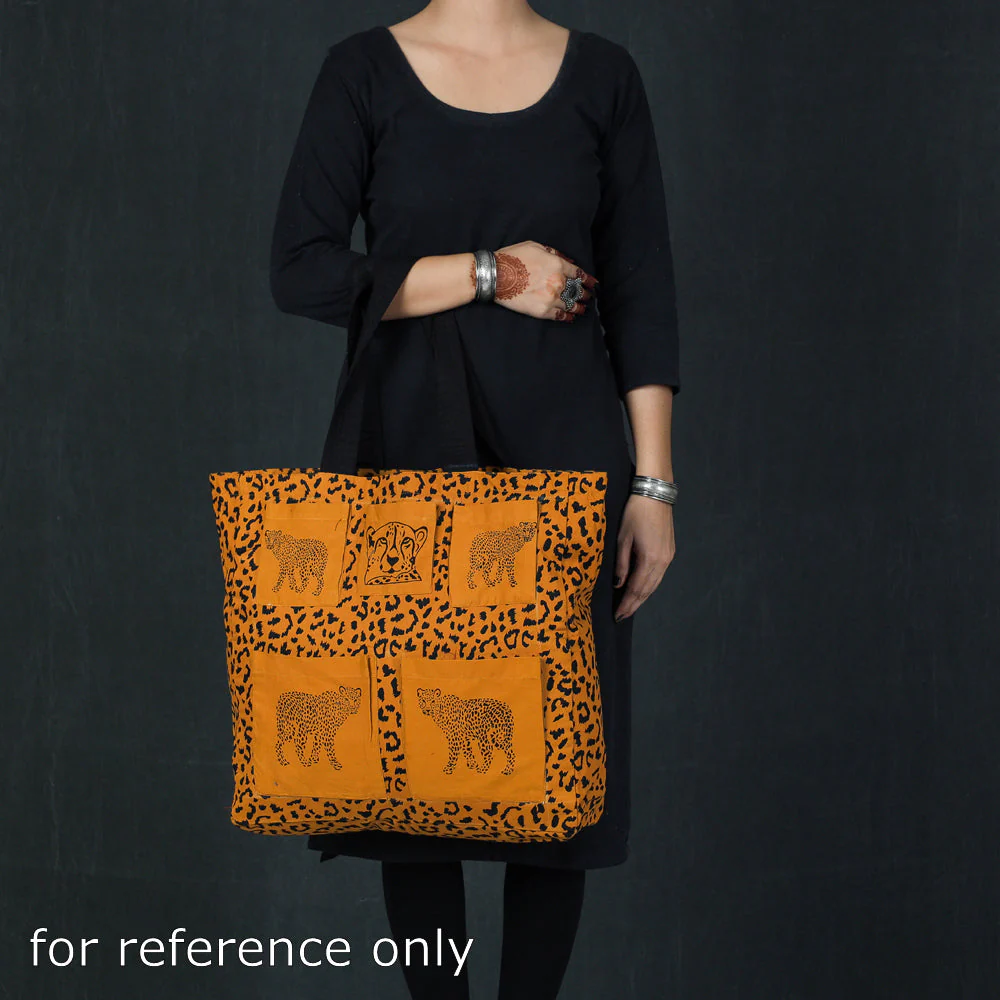 Orange - Hand Block Print Cotton Shoulder Bag 01 - Image 3