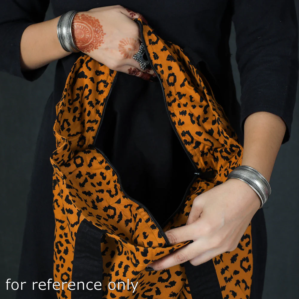 Orange - Hand Block Print Cotton Shoulder Bag 01 - Image 4