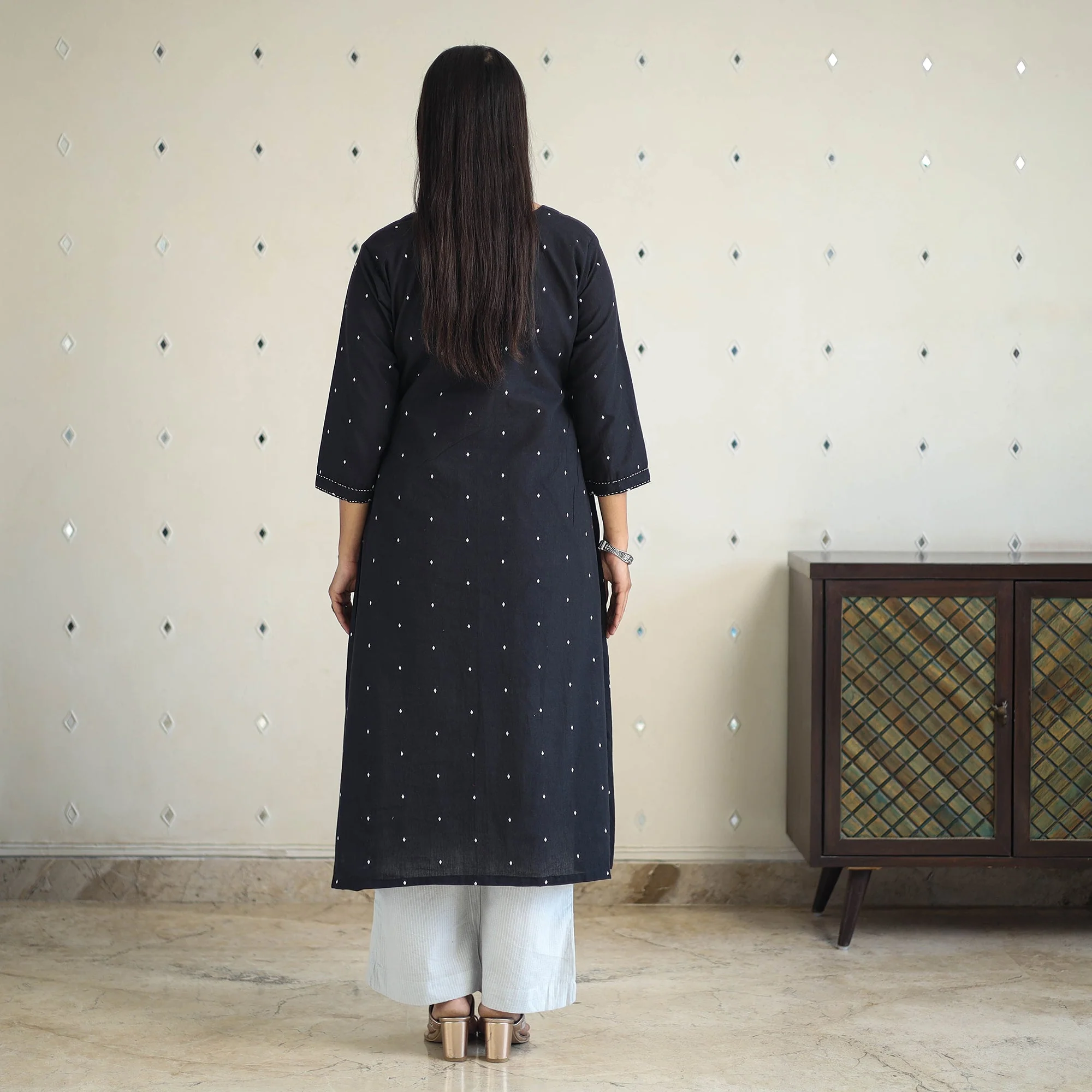 Black - A-Line Cotton Jacquard Kurta 16 - Image 6