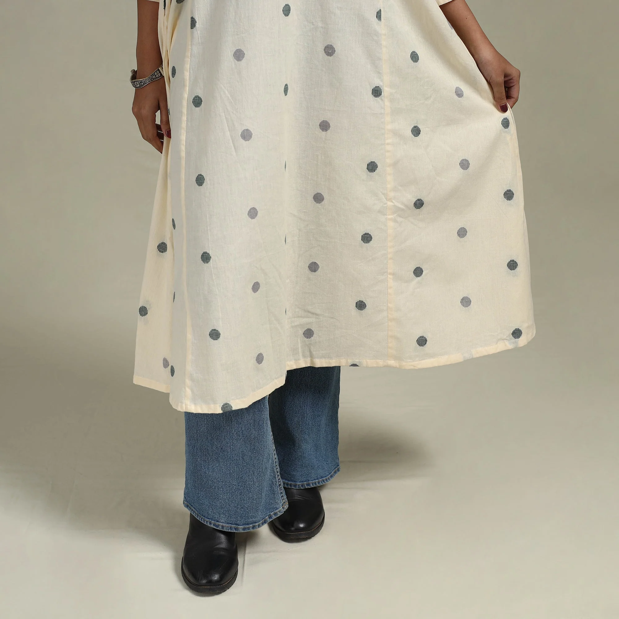 Beige - A-Line Cotton Jacquard Kurta 17 - Image 4