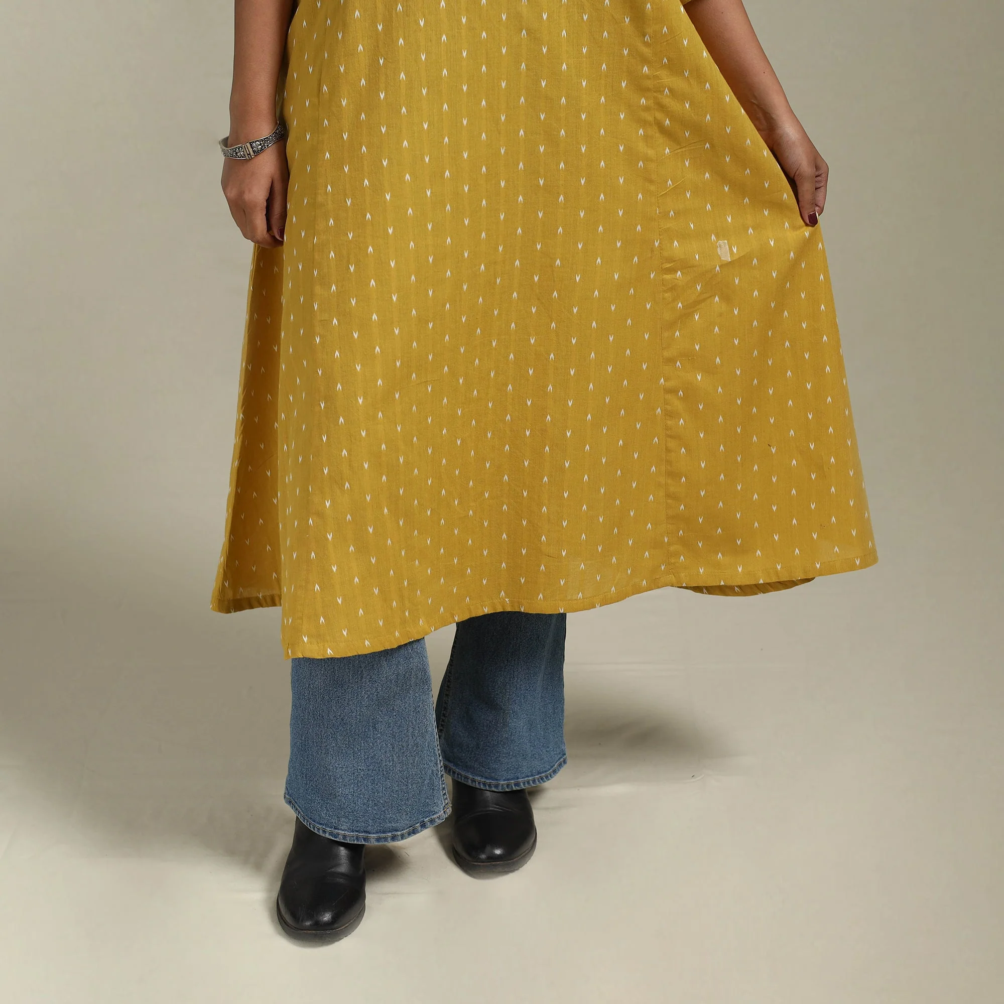 Yellow - A-Line Cotton Jacquard Kurta 19 - Image 4