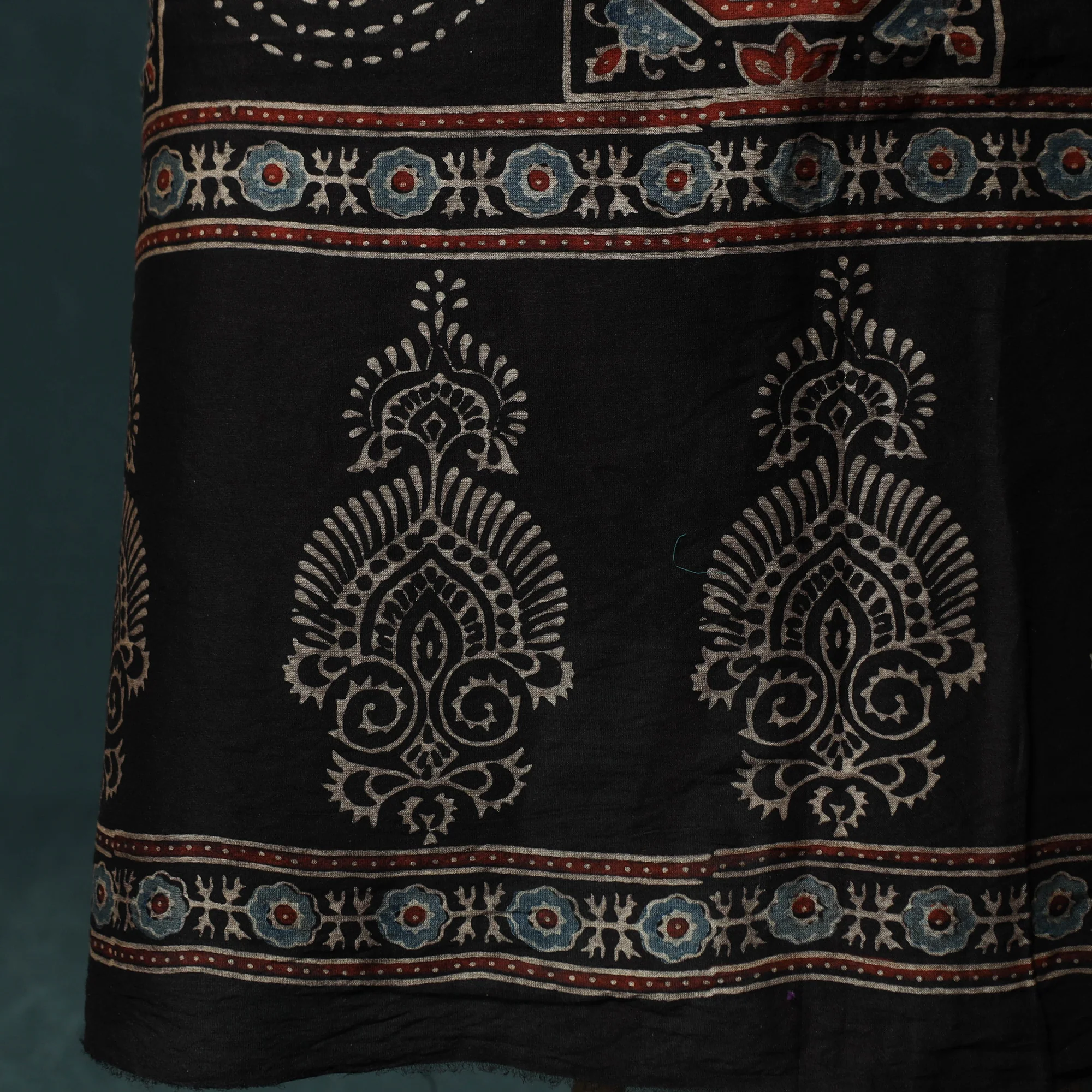 Black - Ajrakh Hand Block Print Chanderi Silk Natural Dyed 2pc Unstitched Dress Material Kurta Set 02 - Image 5