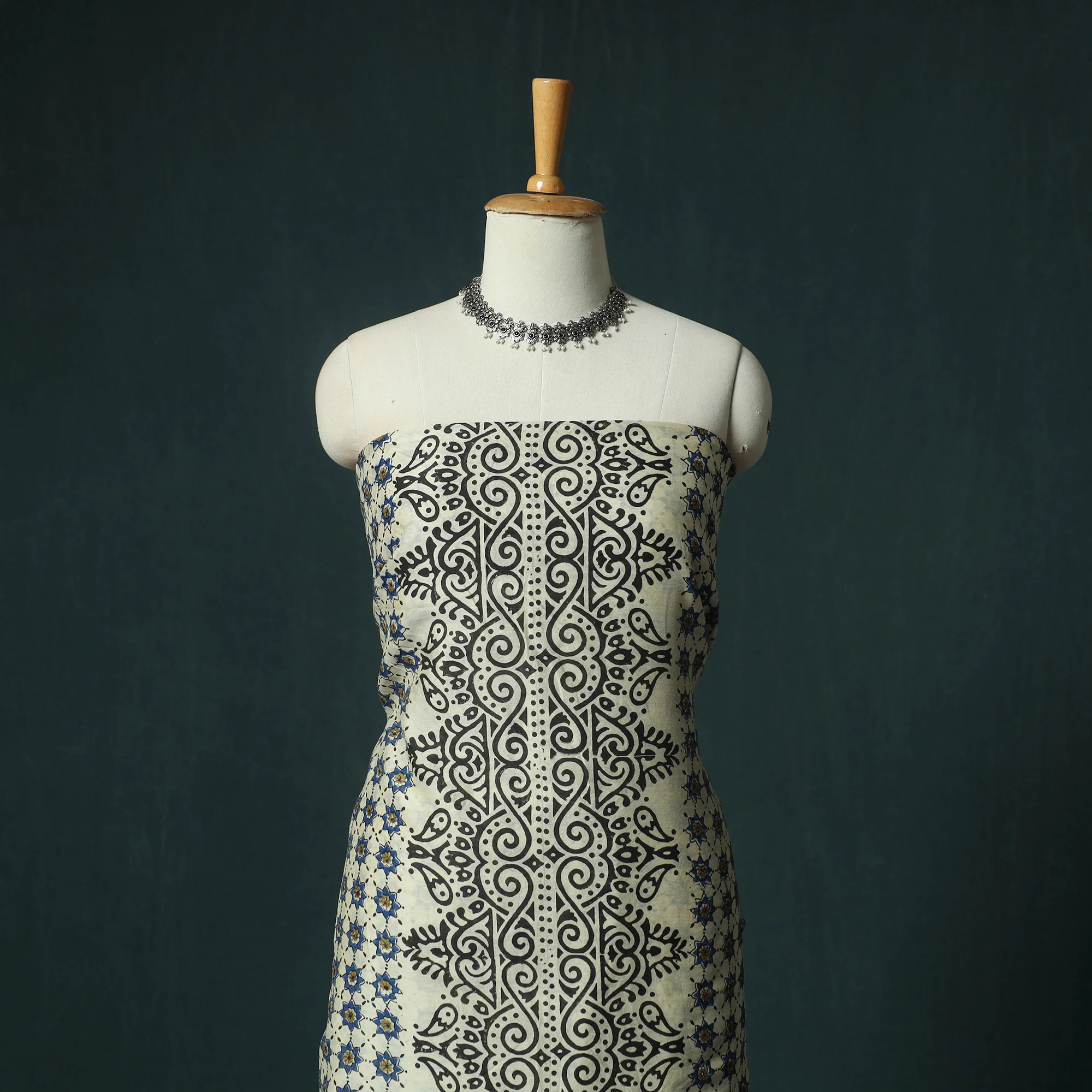 Beige - Ajrakh Hand Block Print Chanderi Silk Natural Dyed 2pc Unstitched Dress Material Kurta Set 05 - Image 2