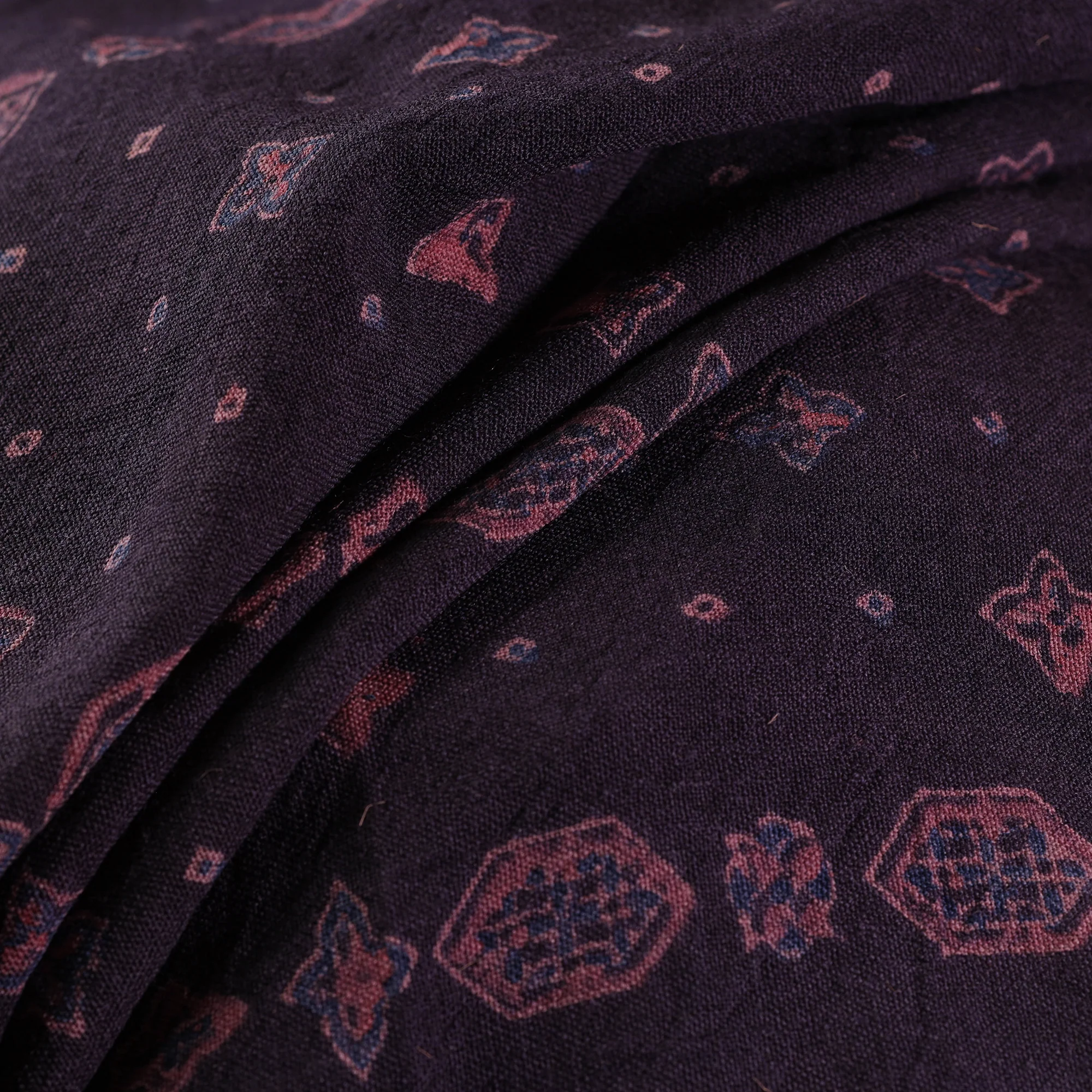 Ajrakh Hand Block Print Merino Wool Handloom Natural Dyed Fabric 04