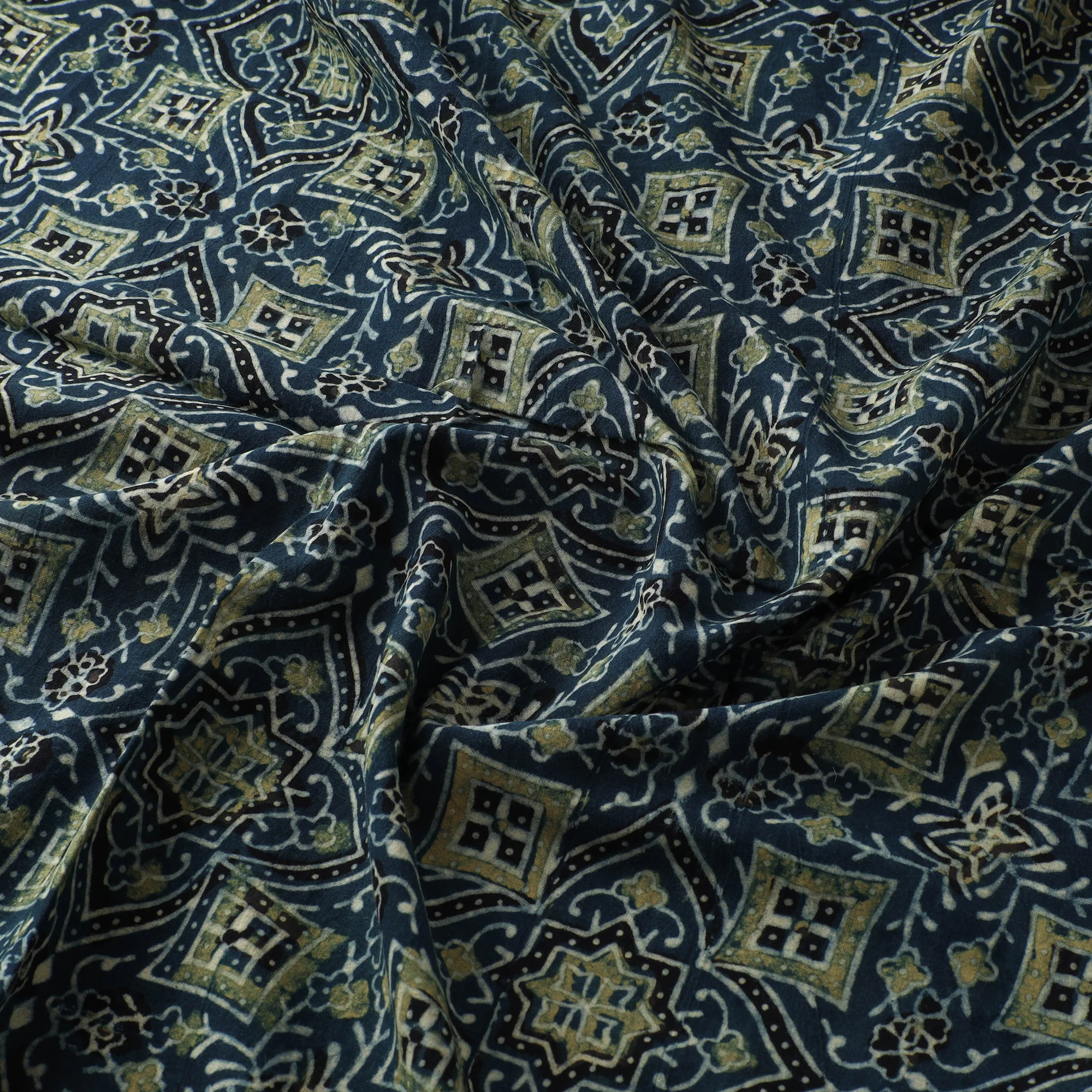 Blue - Ajrakh Hand Block Print Natural Dyed Cotton Fabric 01 - Image 3