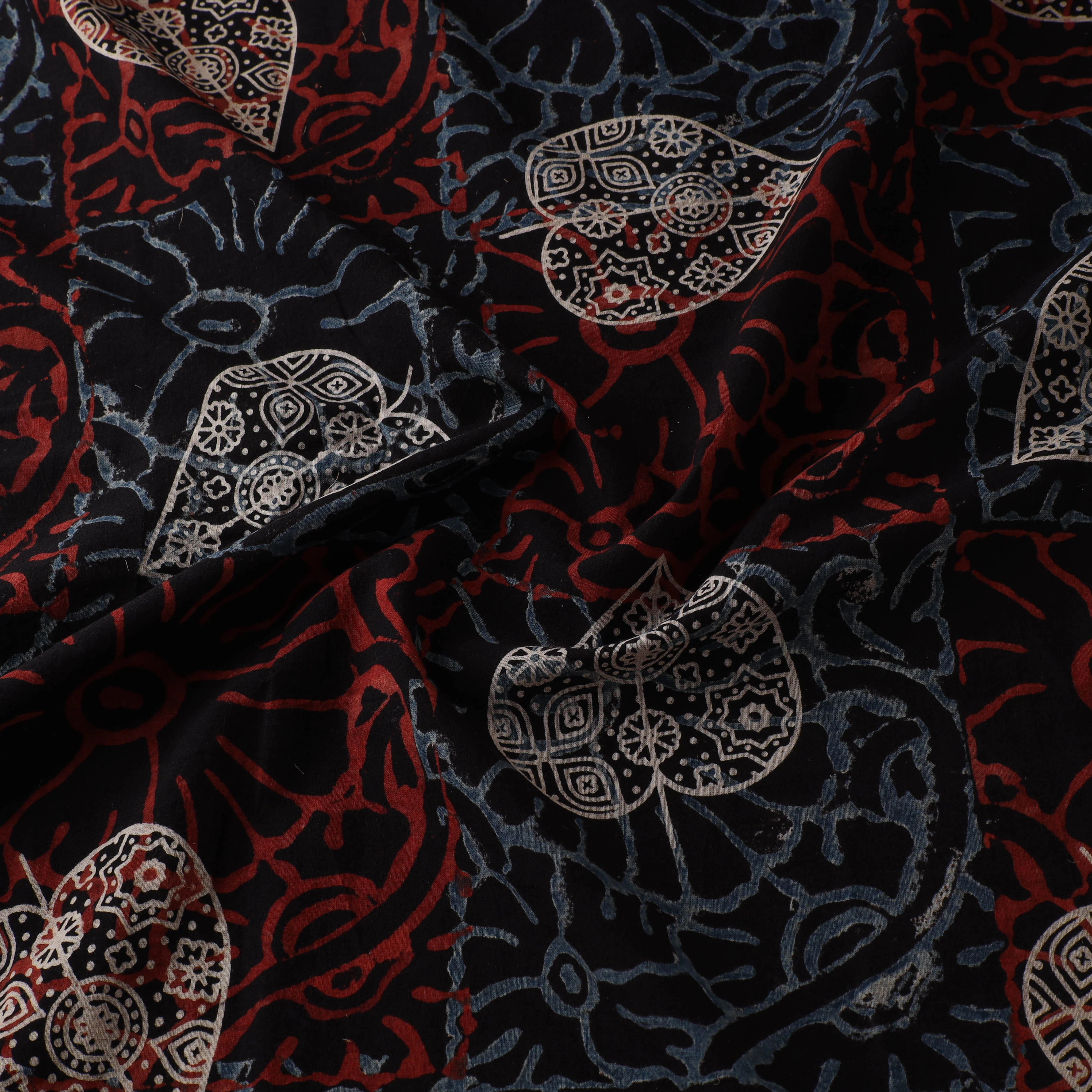 Black - Ajrakh Hand Block Print Natural Dyed Cotton Fabric 33 - Image 3