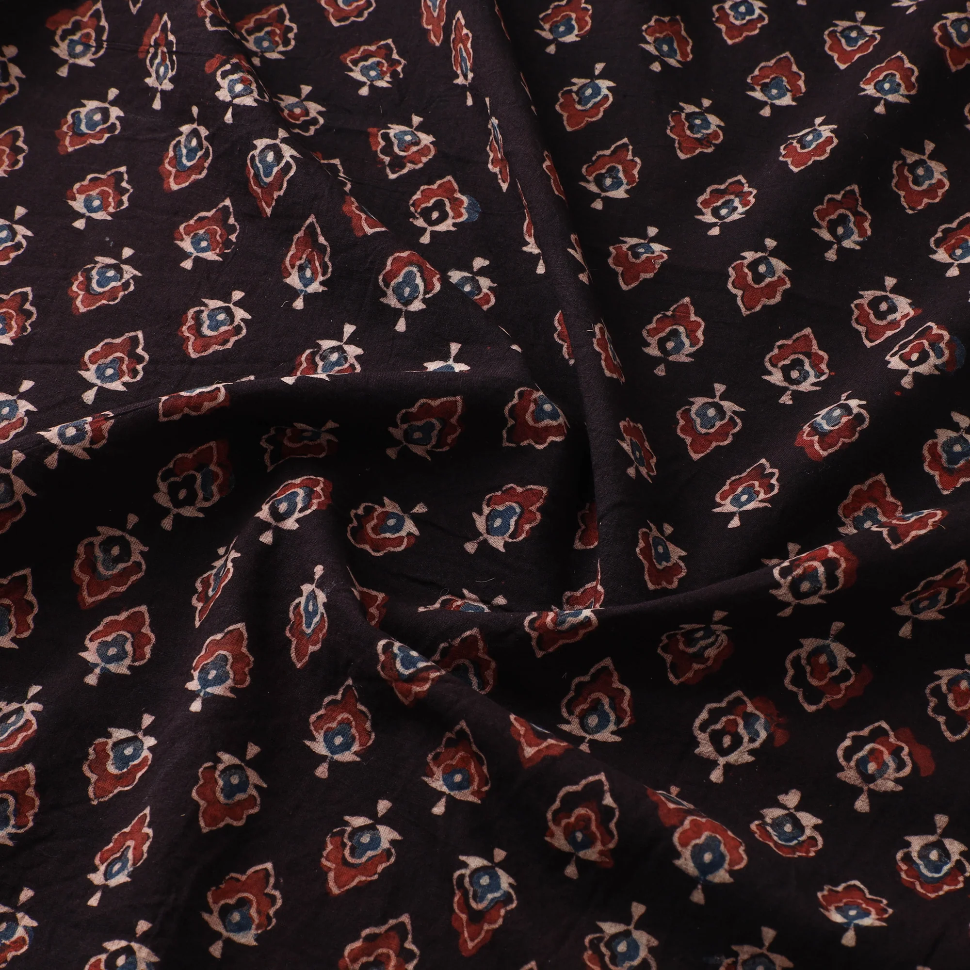 Maroon - Ajrakh Hand Block Print Natural Dyed Cotton Fabric 45 - Image 3