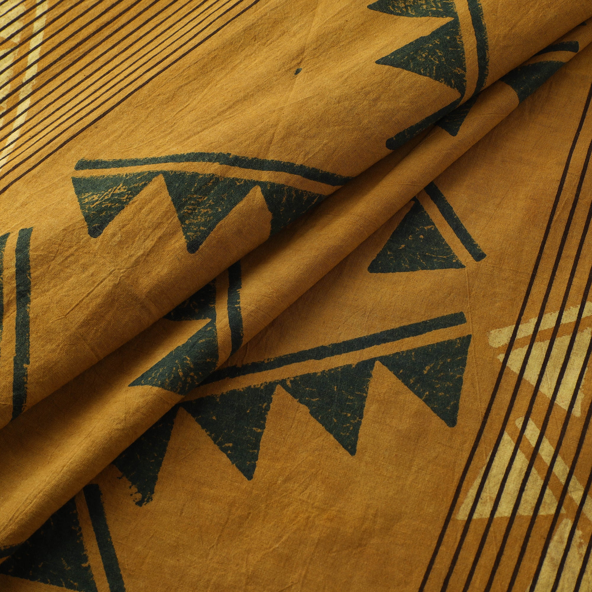 Yellow - Ajrakh Hand Block Print Natural Dyed Cotton Fabric 48