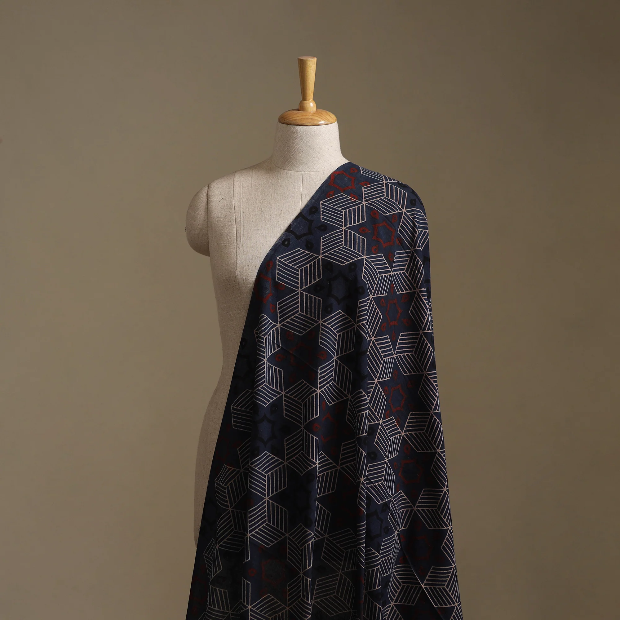 Blue - Ajrakh Hand Block Print Natural Dyed Cotton Fabric 52 - Image 2