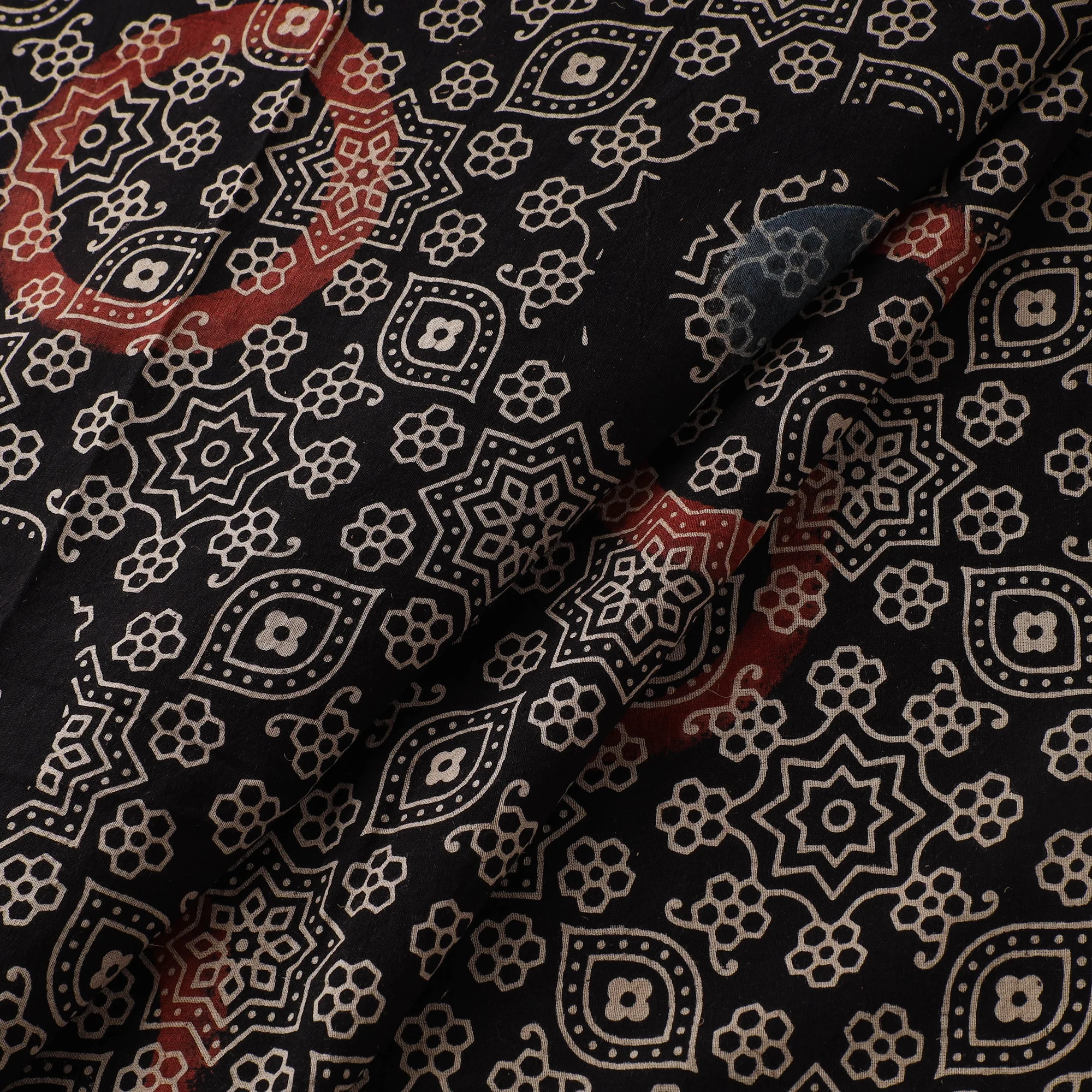 Black - Ajrakh Hand Block Print Natural Dyed Cotton Fabric 74