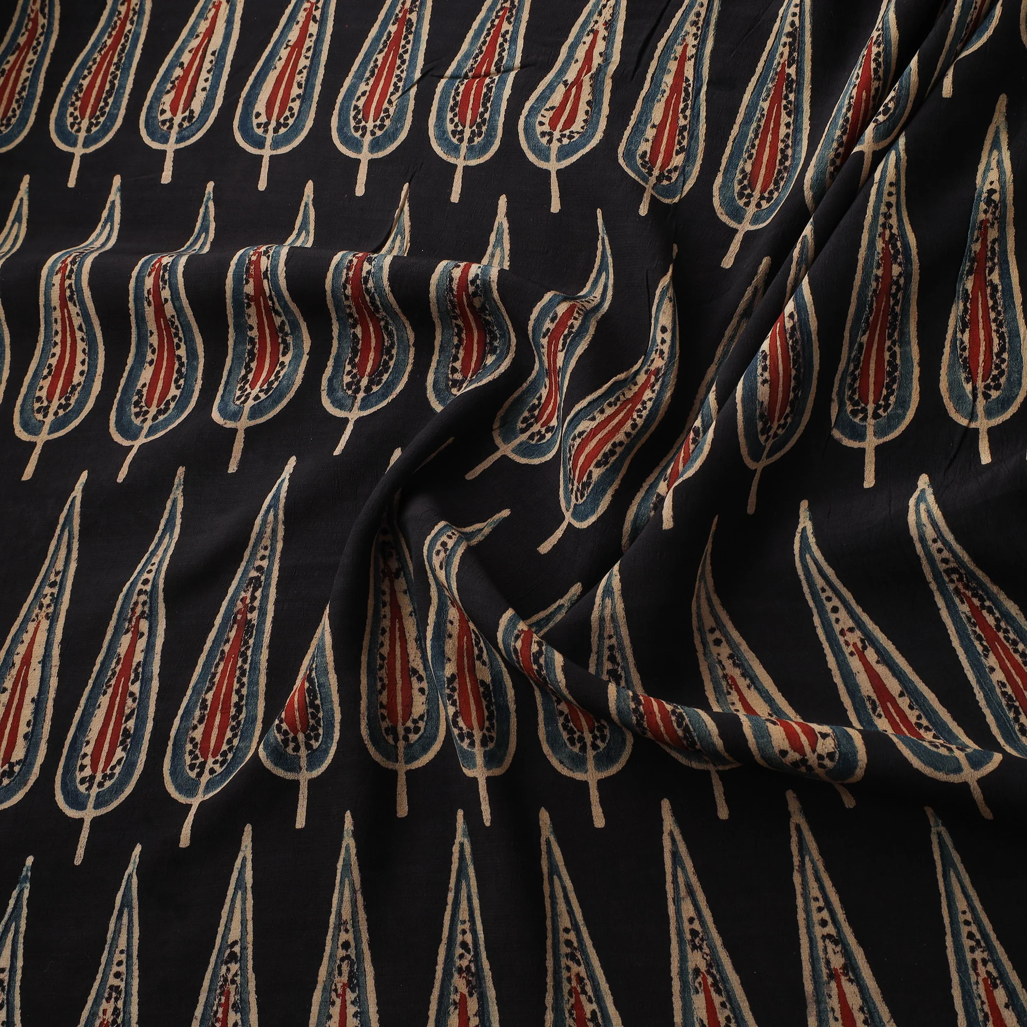 Ajrakh Hand Block Print Natural Dyed Crepe Silk Fabric 26 - Image 3