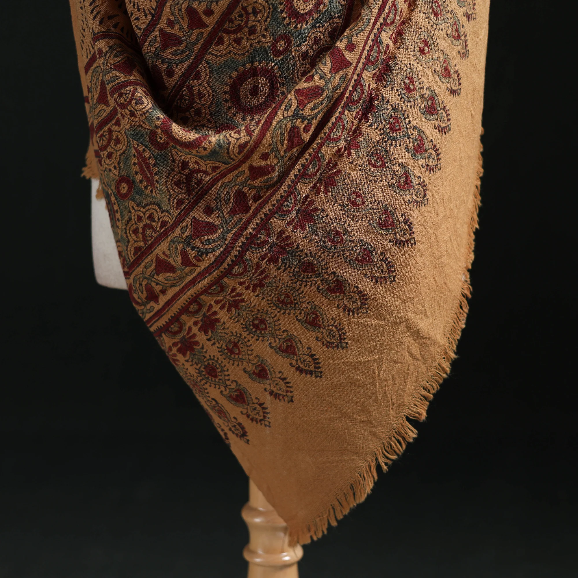 Brown - Ajrakh Hand Block Print Natural Dyed Handwoven Acrylic Wool Shawl 01 - Image 4