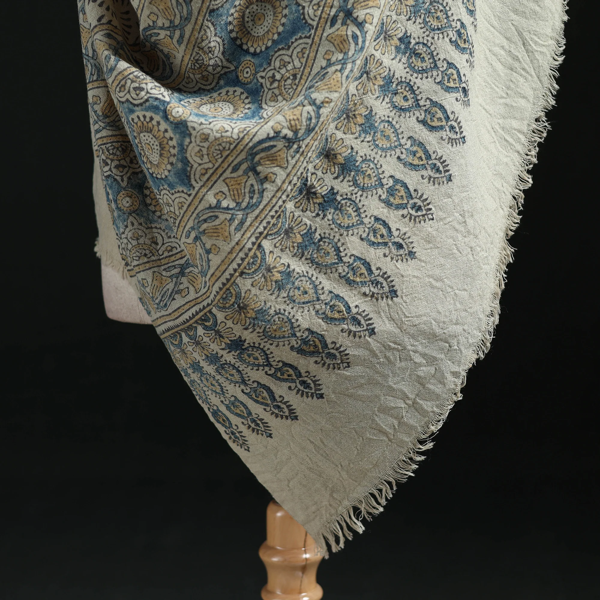 Grey - Ajrakh Hand Block Print Natural Dyed Handwoven Acrylic Wool Shawl 03 - Image 4