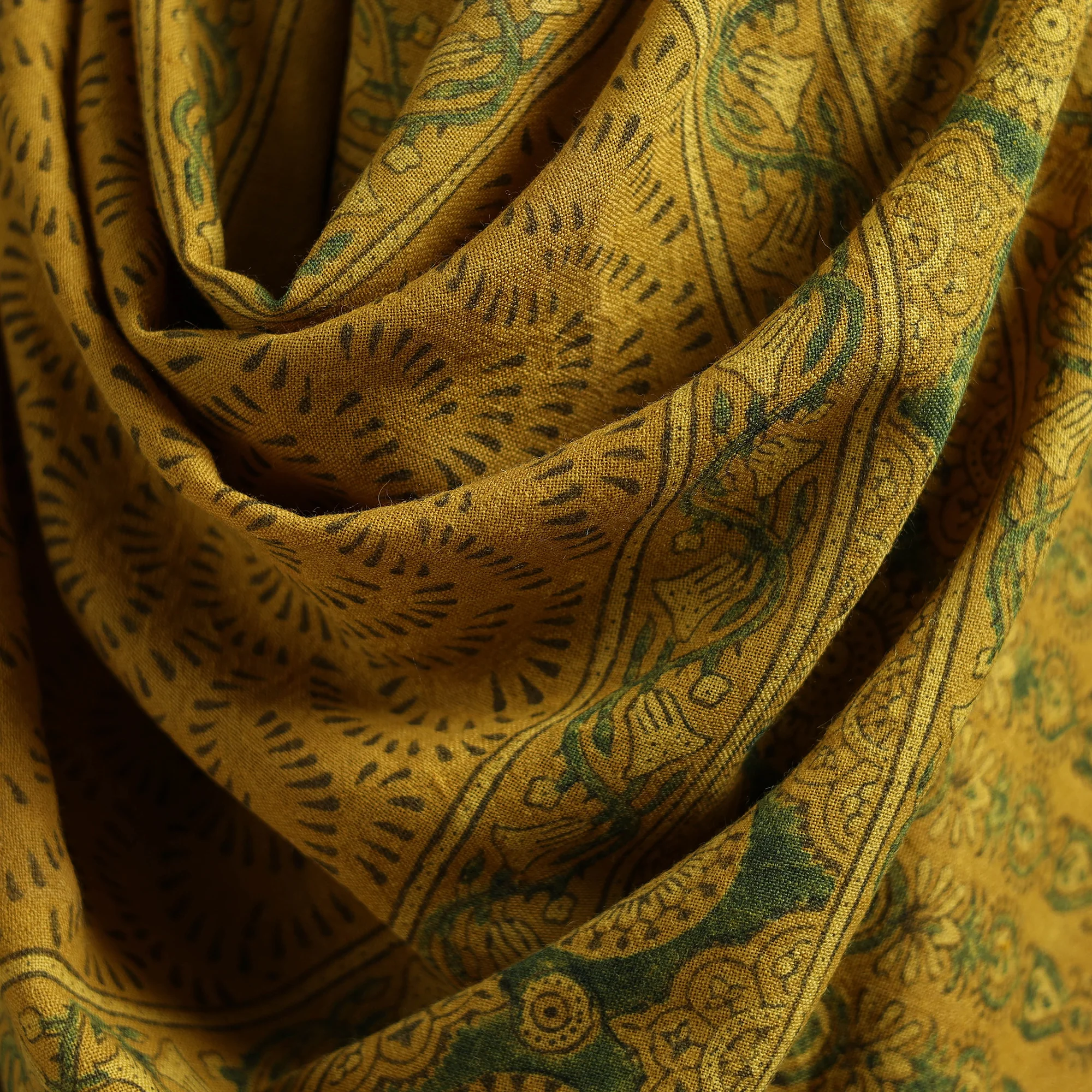 Yellow - Ajrakh Hand Block Print Natural Dyed Handwoven Acrylic Wool Shawl 11 - Image 3