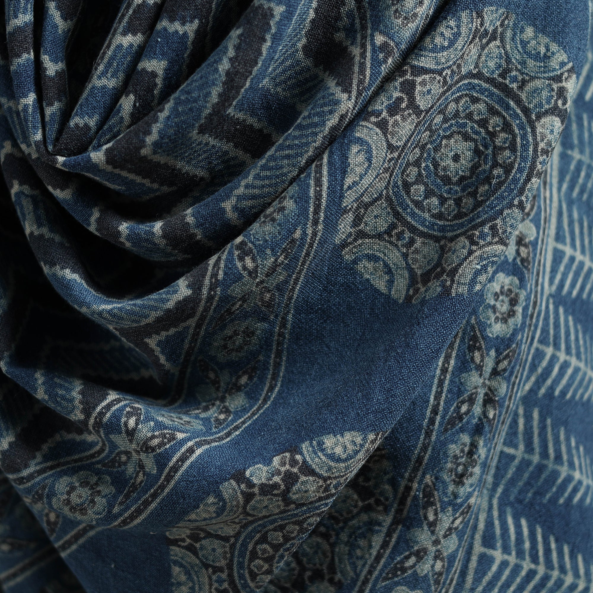 Blue - Ajrakh Hand Block Print Natural Dyed Handwoven Acrylic Wool Shawl 12 - Image 3
