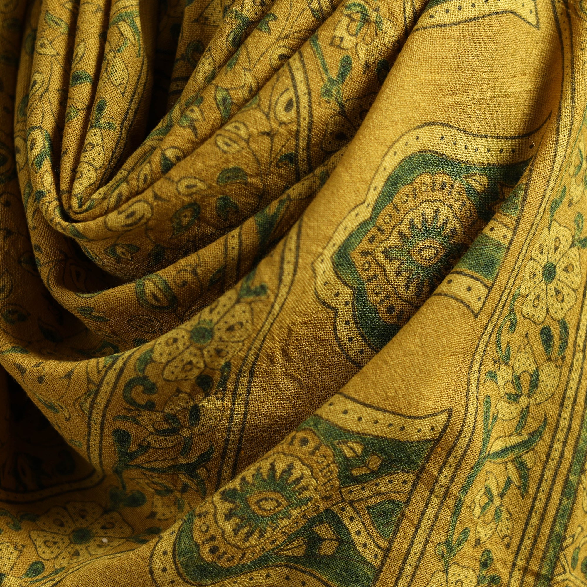 Yellow - Ajrakh Hand Block Print Natural Dyed Handwoven Acrylic Wool Shawl 13 - Image 3