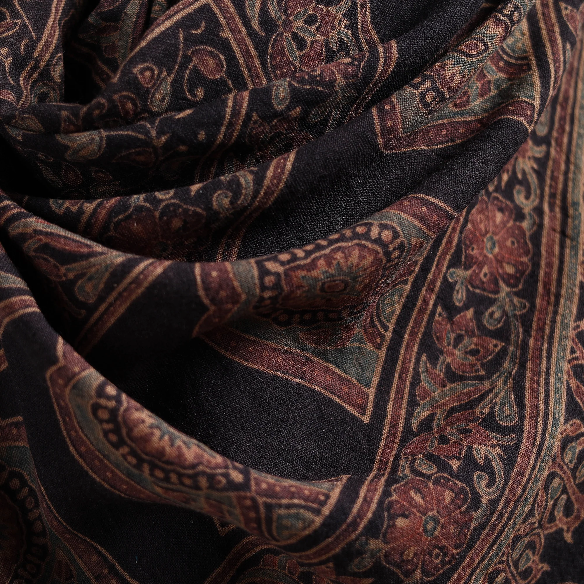Black - Ajrakh Hand Block Print Natural Dyed Handwoven Acrylic Wool Shawl 20 - Image 3