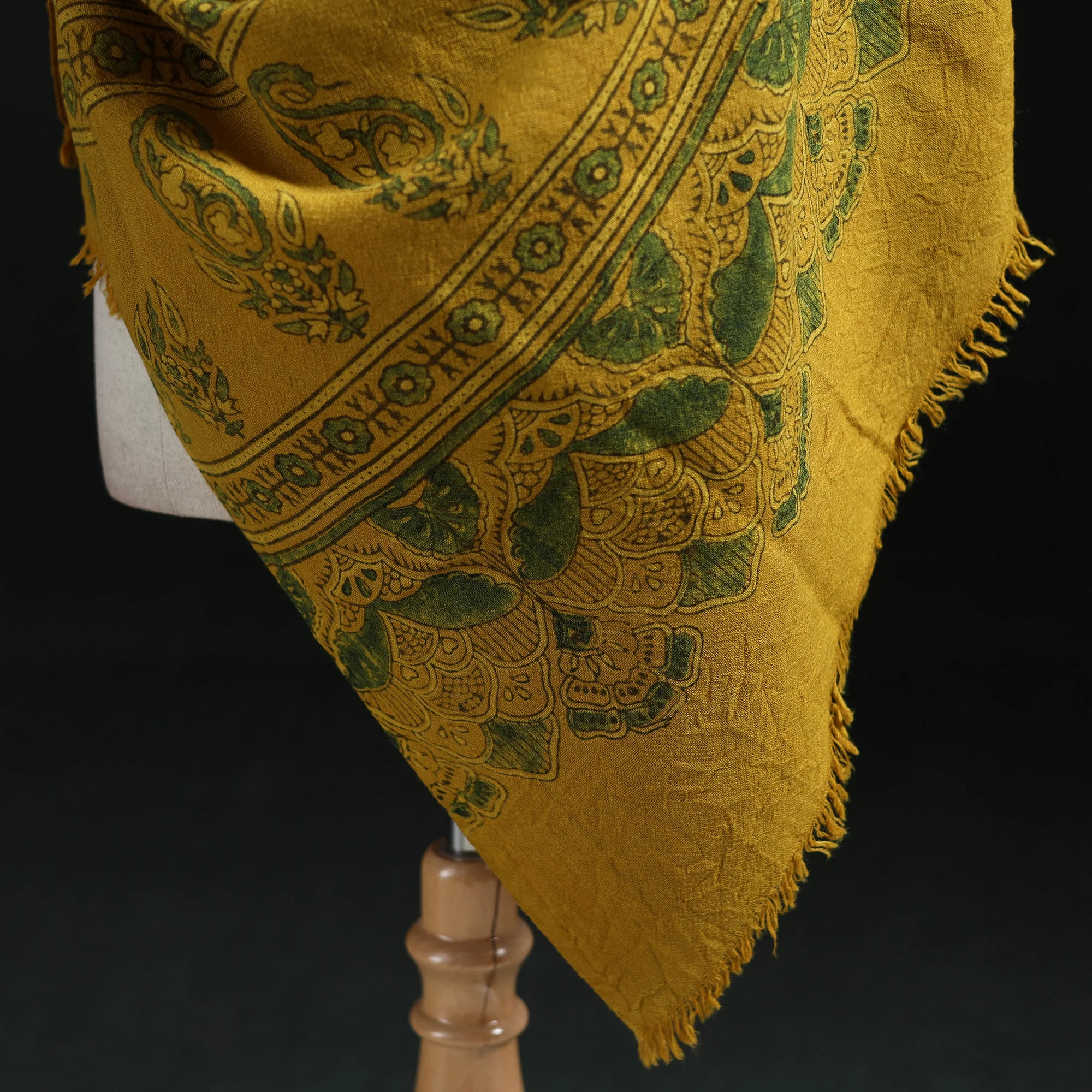Yellow - Ajrakh Hand Block Print Natural Dyed Handwoven Acrylic Wool Shawl 30 - Image 4