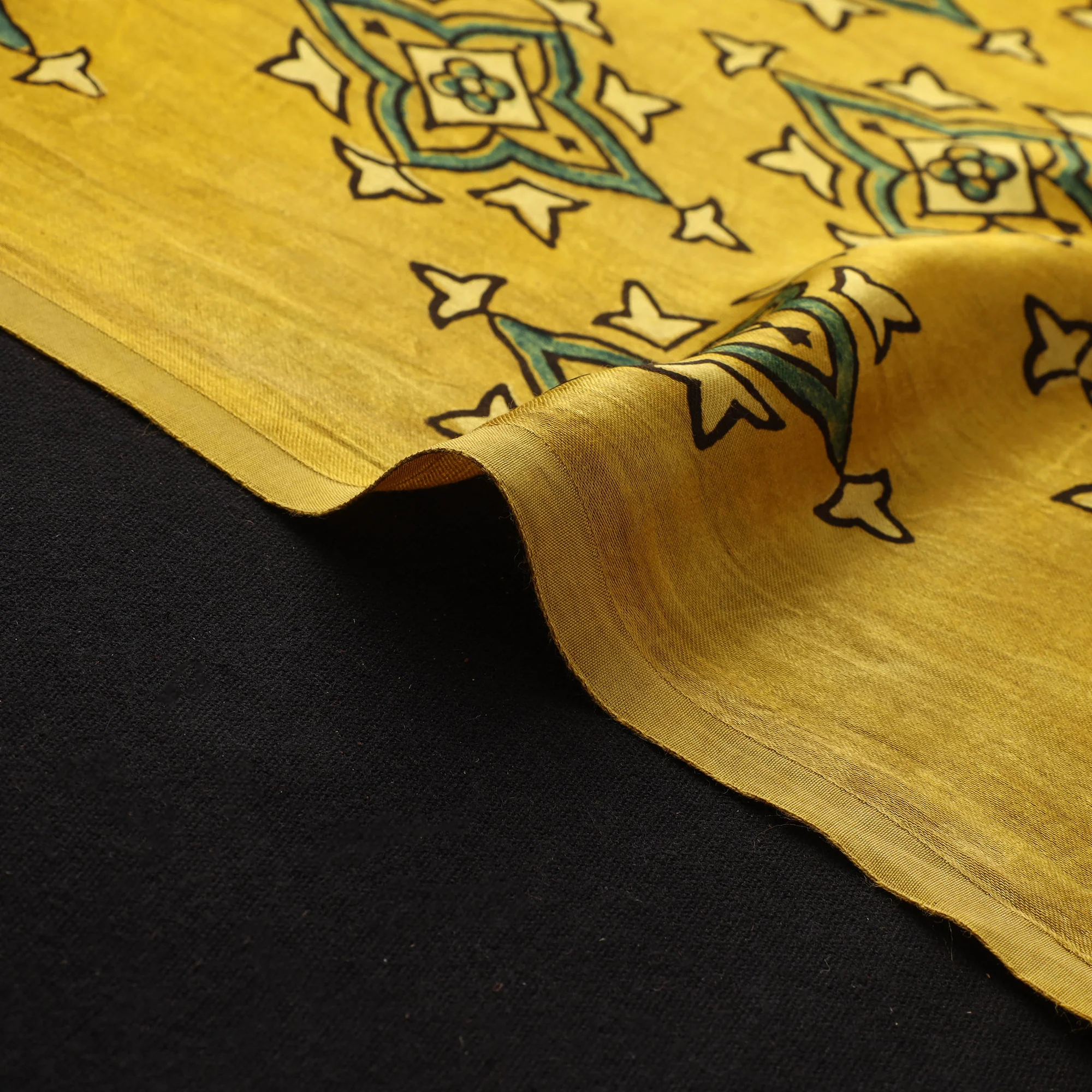Yellow - Ajrakh Hand Block Print Natural Dyed Modal Silk Fabric 03 - Image 4