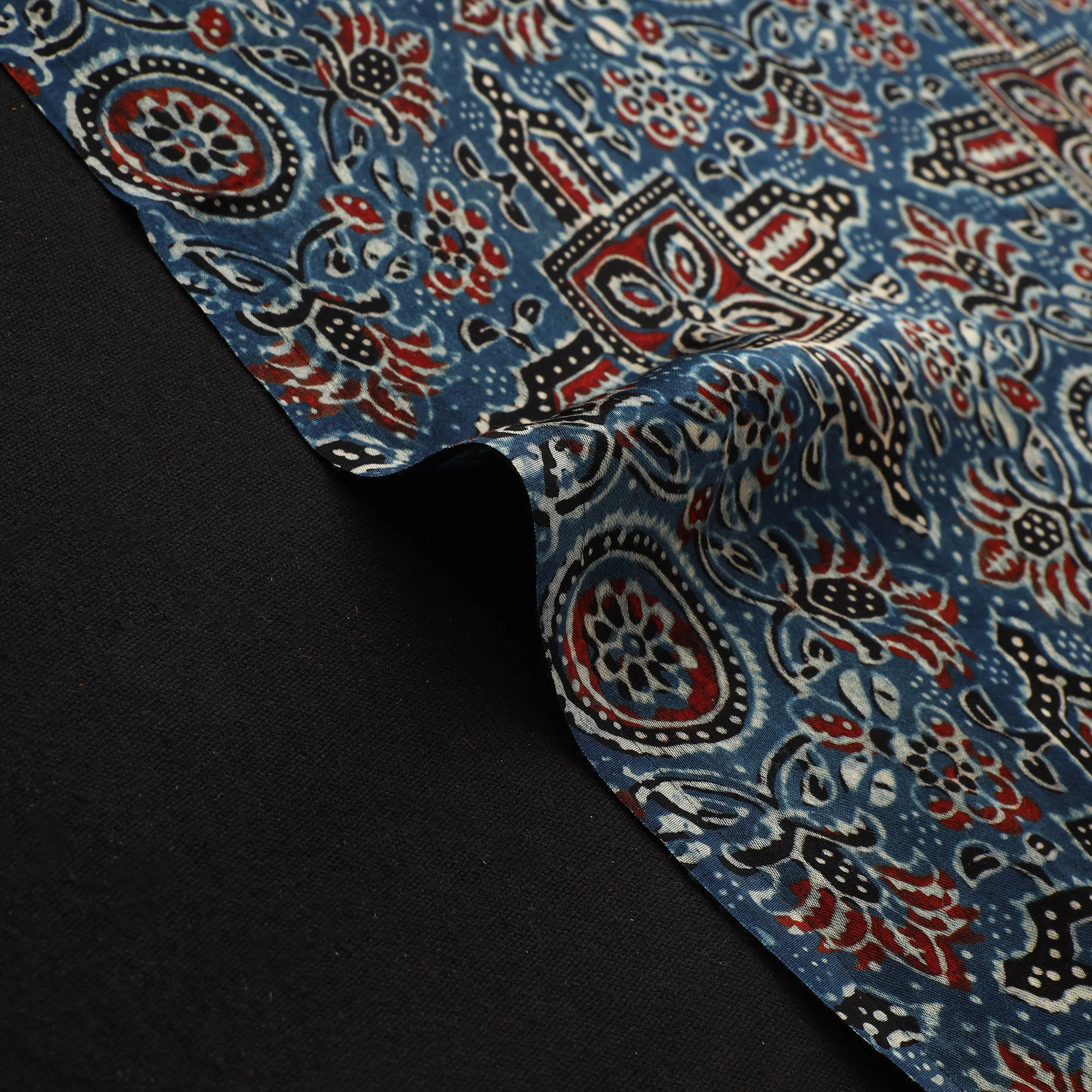 Blue - Ajrakh Hand Block Print Natural Dyed Modal Silk Fabric 09 - Image 4