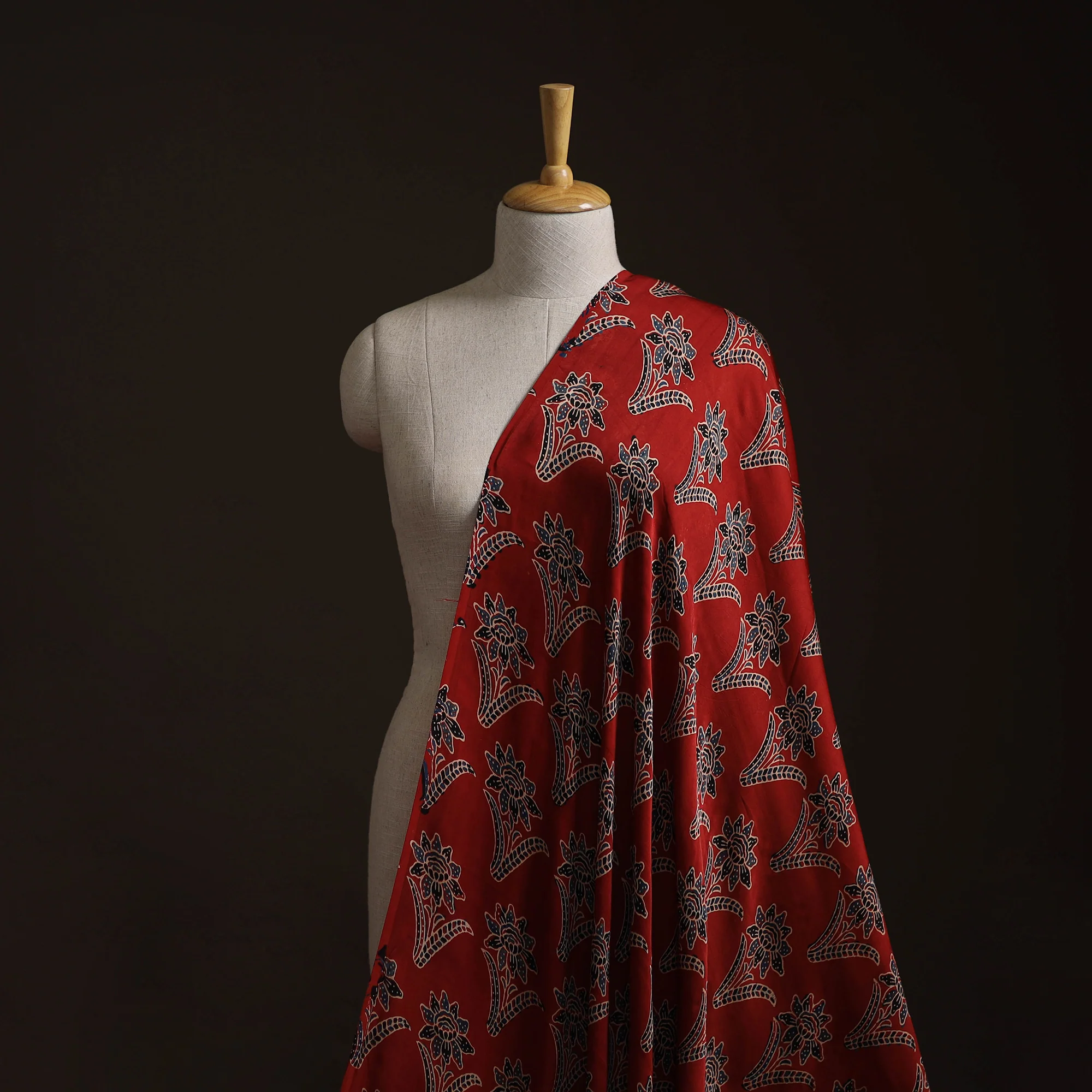 Red - Ajrakh Hand Block Print Natural Dyed Modal Silk Fabric 10