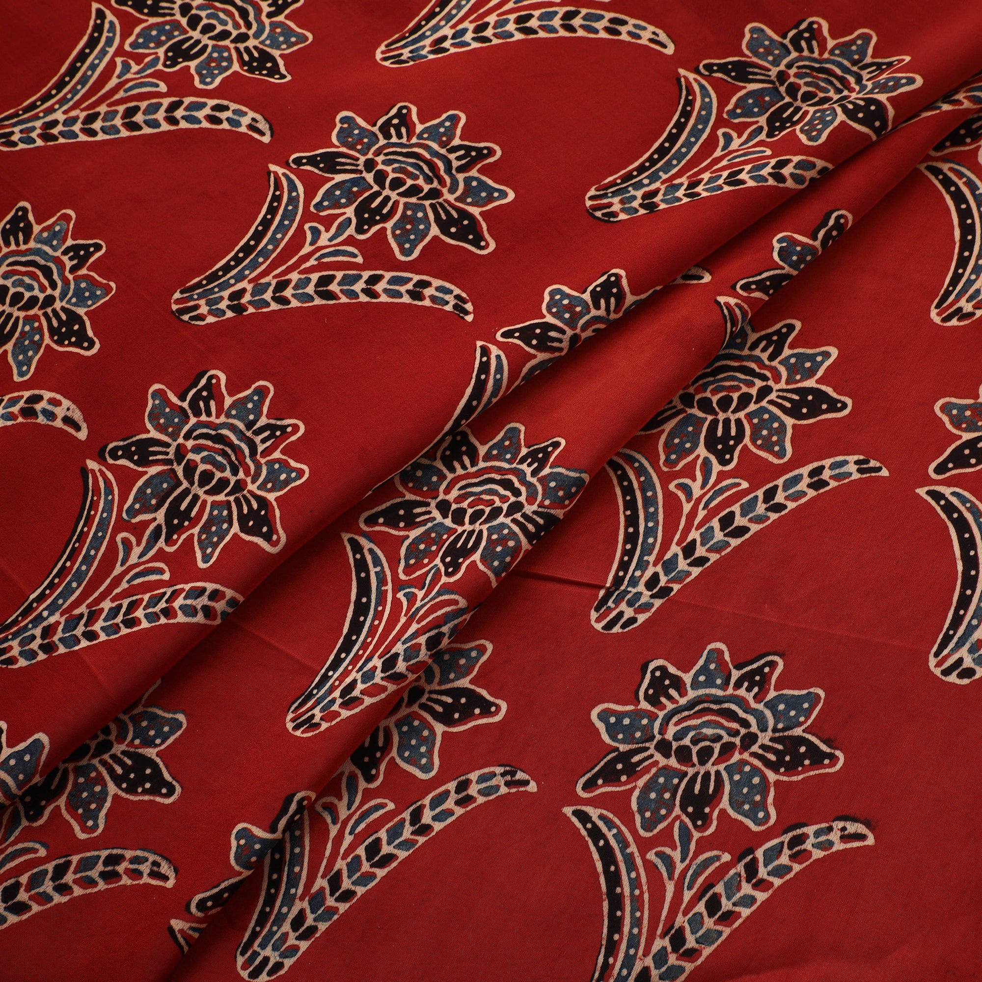Red - Ajrakh Hand Block Print Natural Dyed Modal Silk Fabric 10 - Image 2