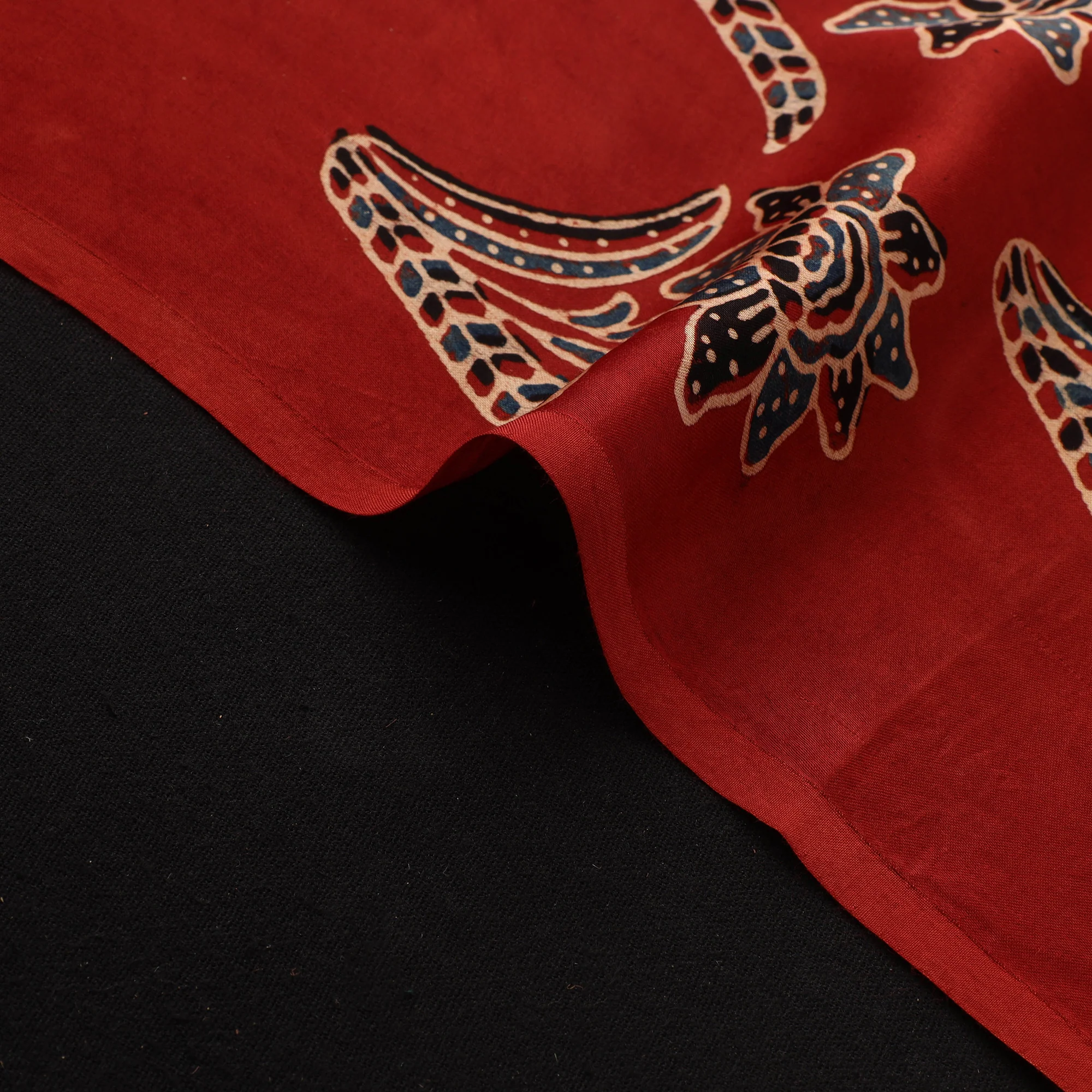 Red - Ajrakh Hand Block Print Natural Dyed Modal Silk Fabric 10 - Image 4