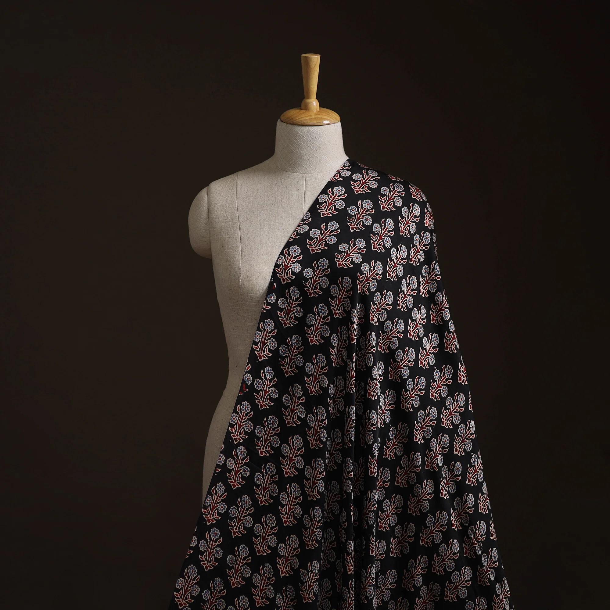 Black - Ajrakh Hand Block Print Natural Dyed Modal Silk Fabric 20
