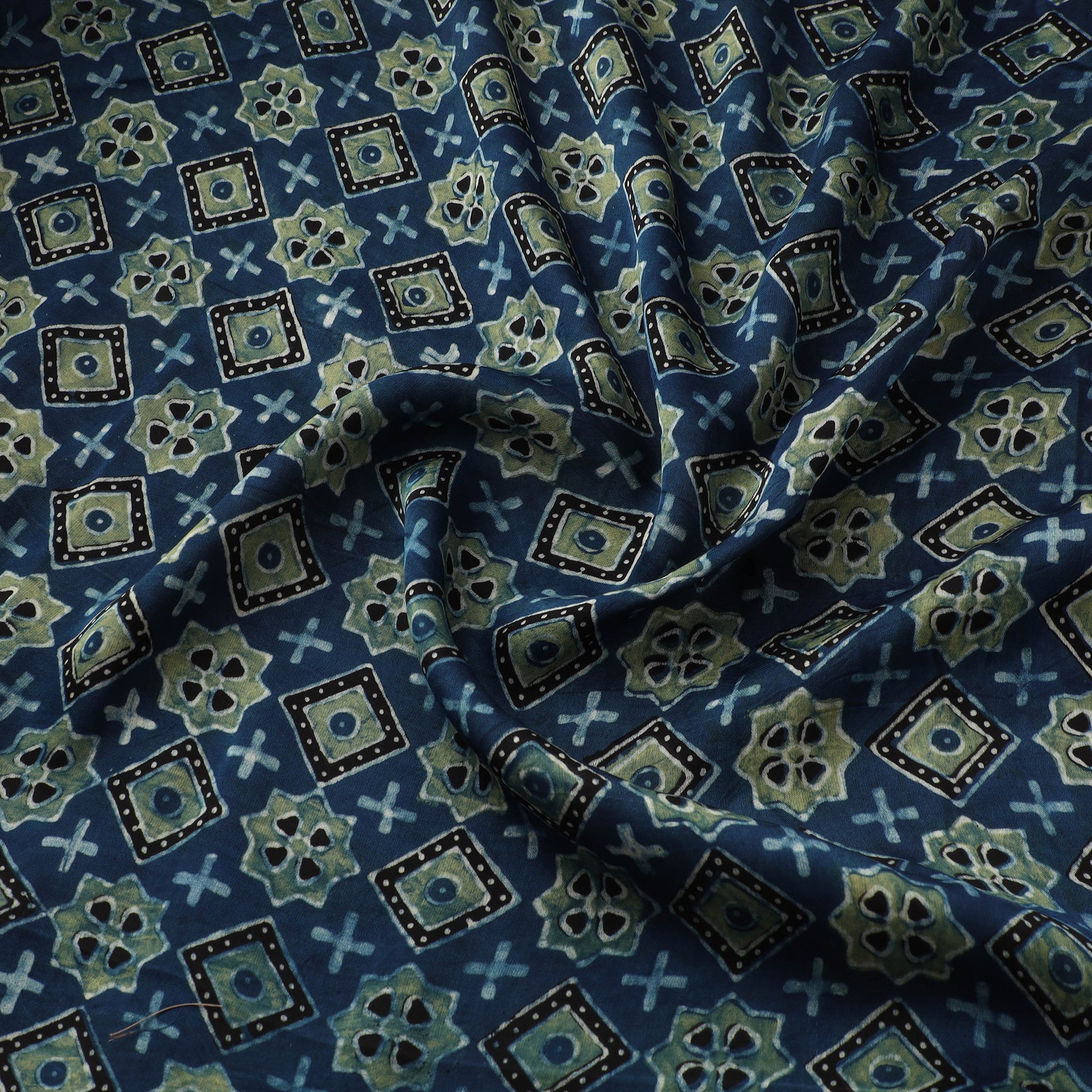 Blue - Ajrakh Hand Block Print Natural Dyed Modal Silk Fabric 23 - Image 3