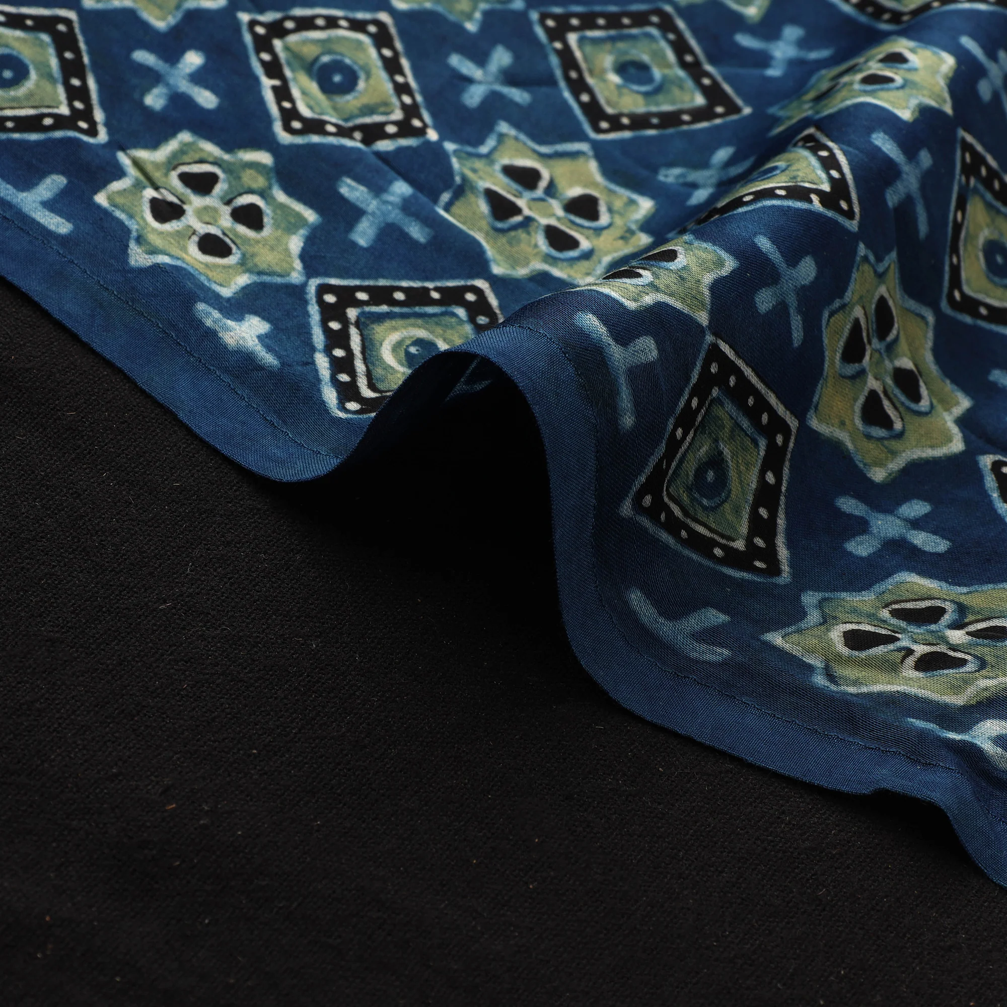 Blue - Ajrakh Hand Block Print Natural Dyed Modal Silk Fabric 23 - Image 4