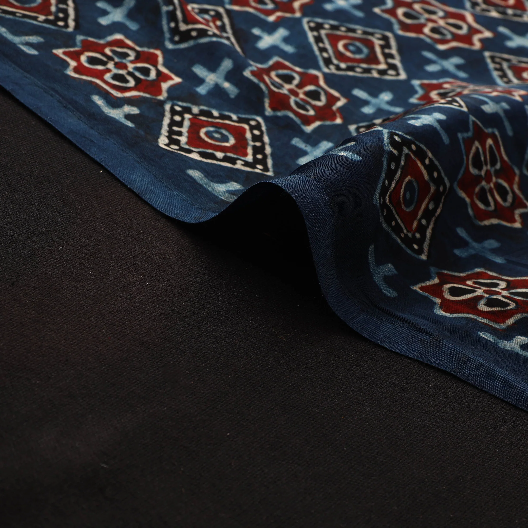 Blue - Ajrakh Hand Block Print Natural Dyed Modal Silk Fabric 29 - Image 4