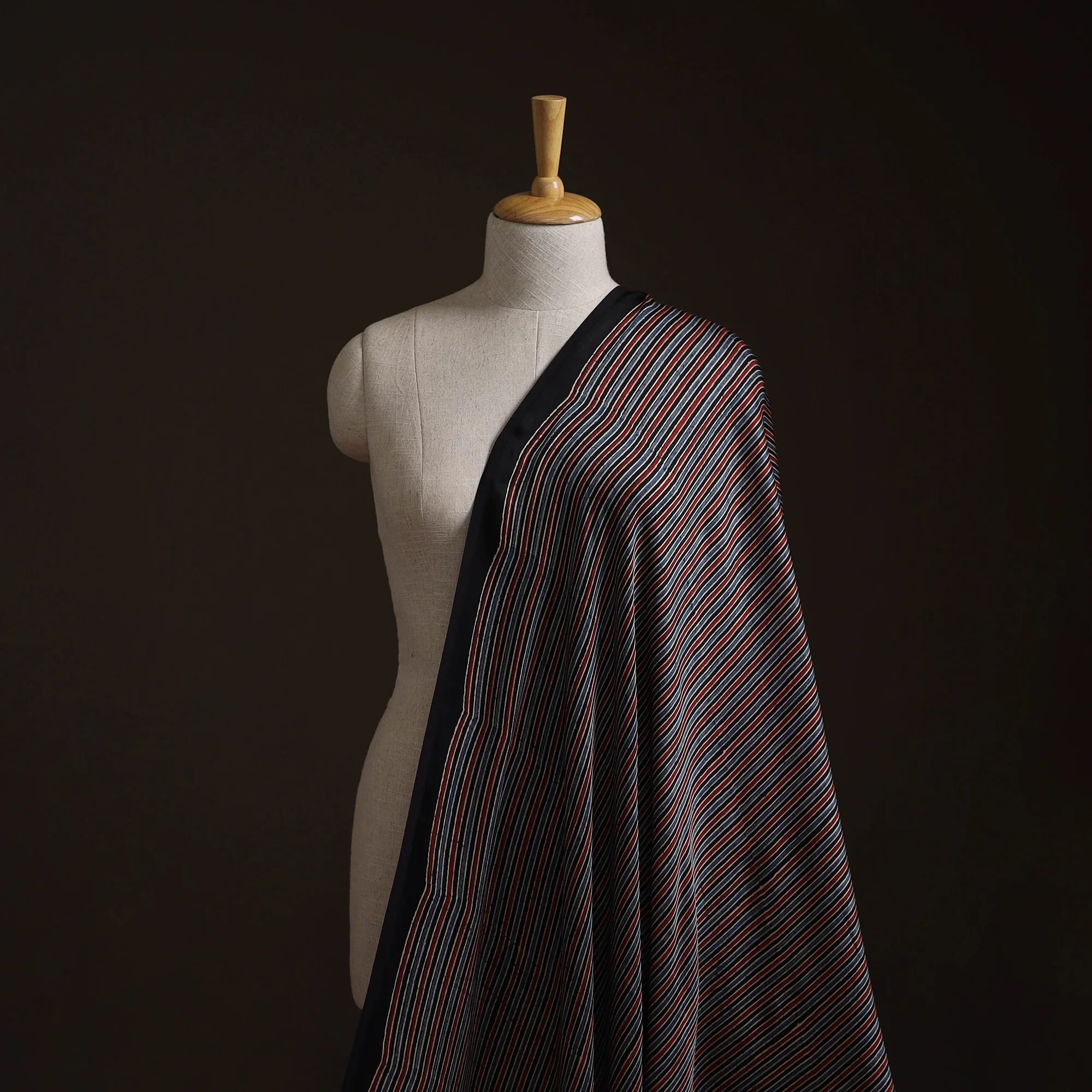 Multicolor - Ajrakh Hand Block Print Natural Dyed Modal Silk Fabric 30