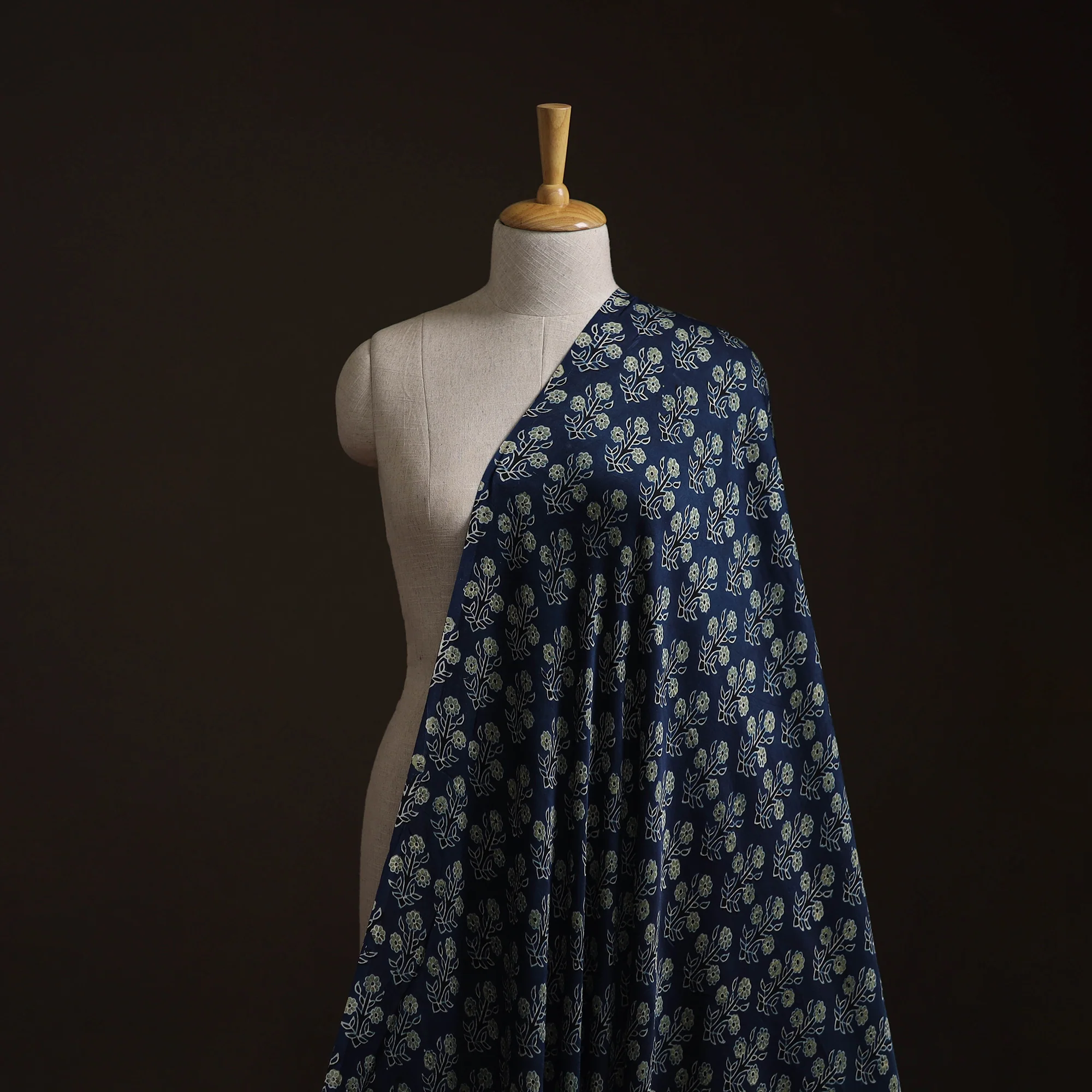 Blue - Ajrakh Hand Block Print Natural Dyed Modal Silk Fabric 35