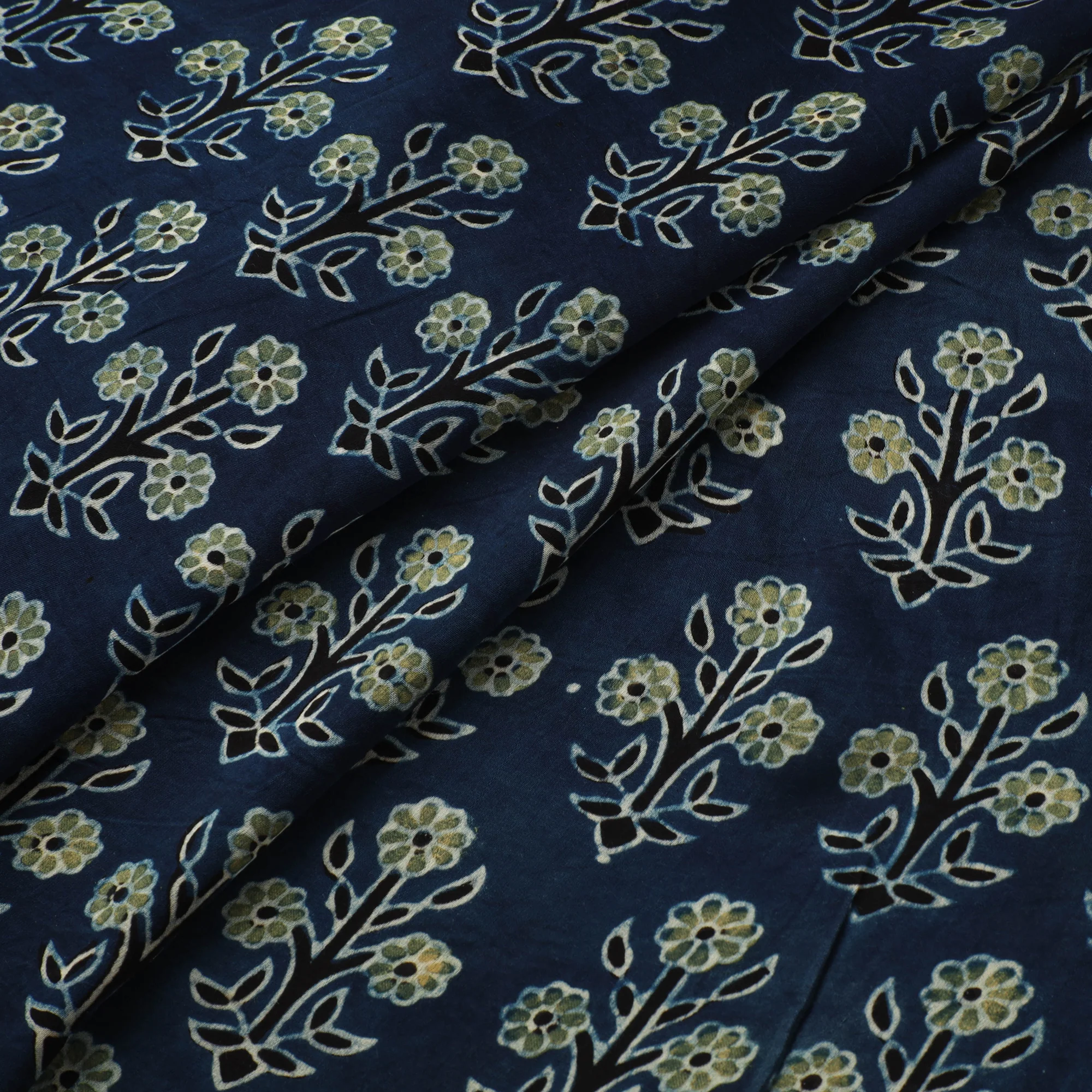 Blue - Ajrakh Hand Block Print Natural Dyed Modal Silk Fabric 35 - Image 2