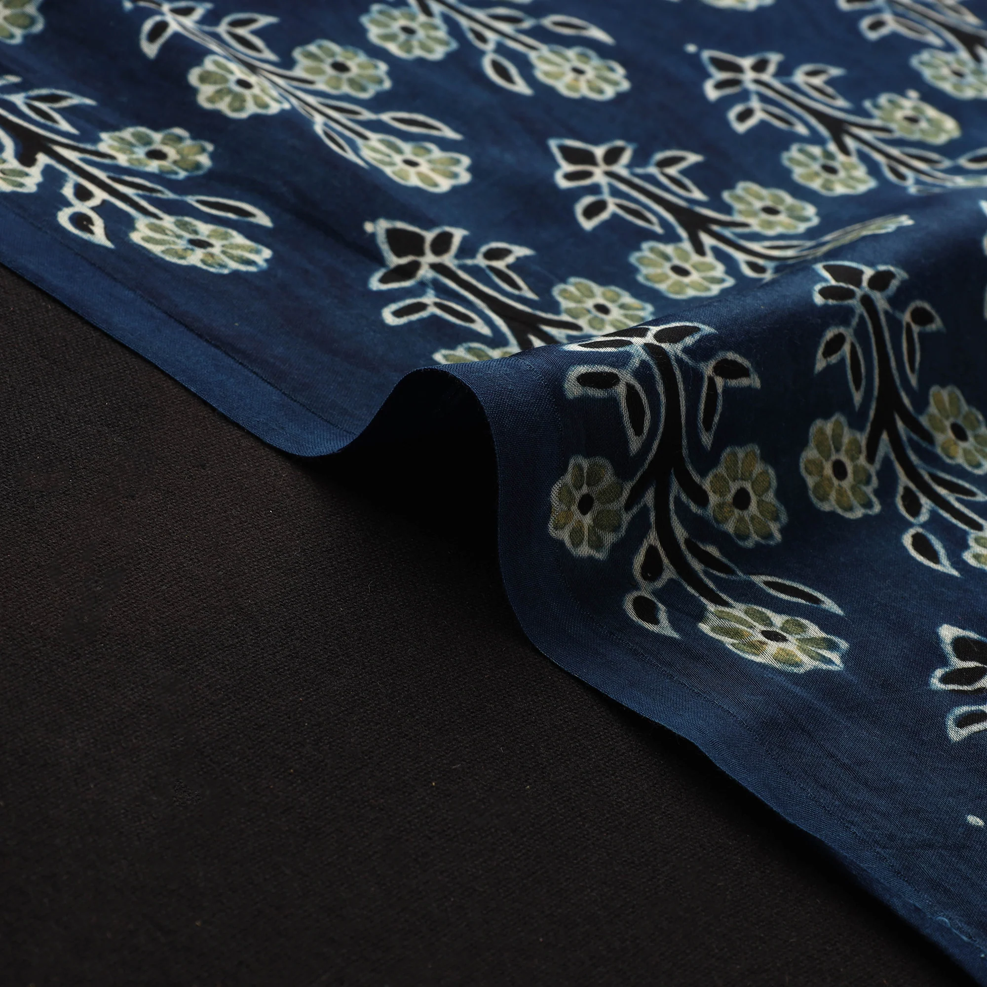 Blue - Ajrakh Hand Block Print Natural Dyed Modal Silk Fabric 35 - Image 4