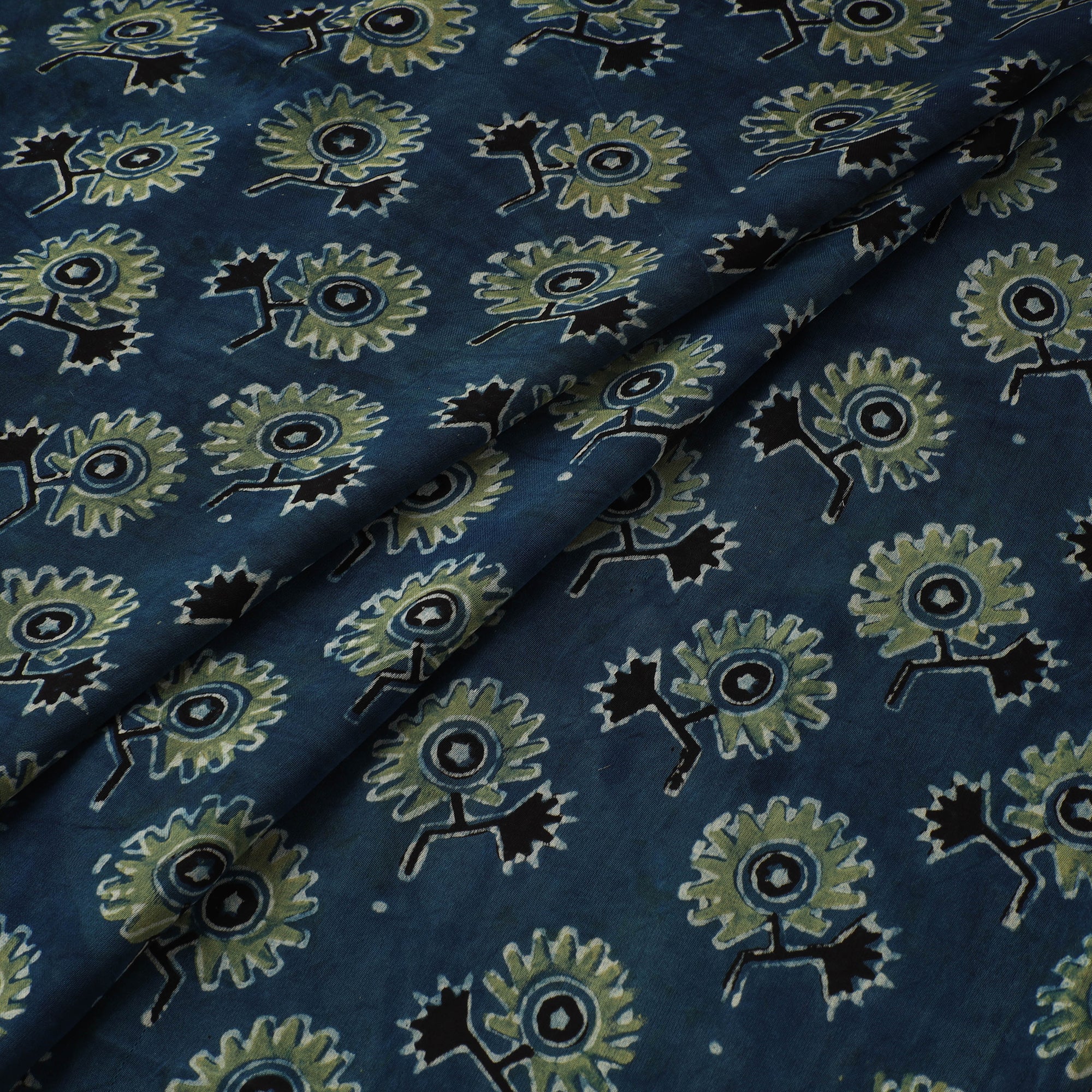 Blue - Ajrakh Hand Block Print Natural Dyed Modal Silk Fabric 38 - Image 2