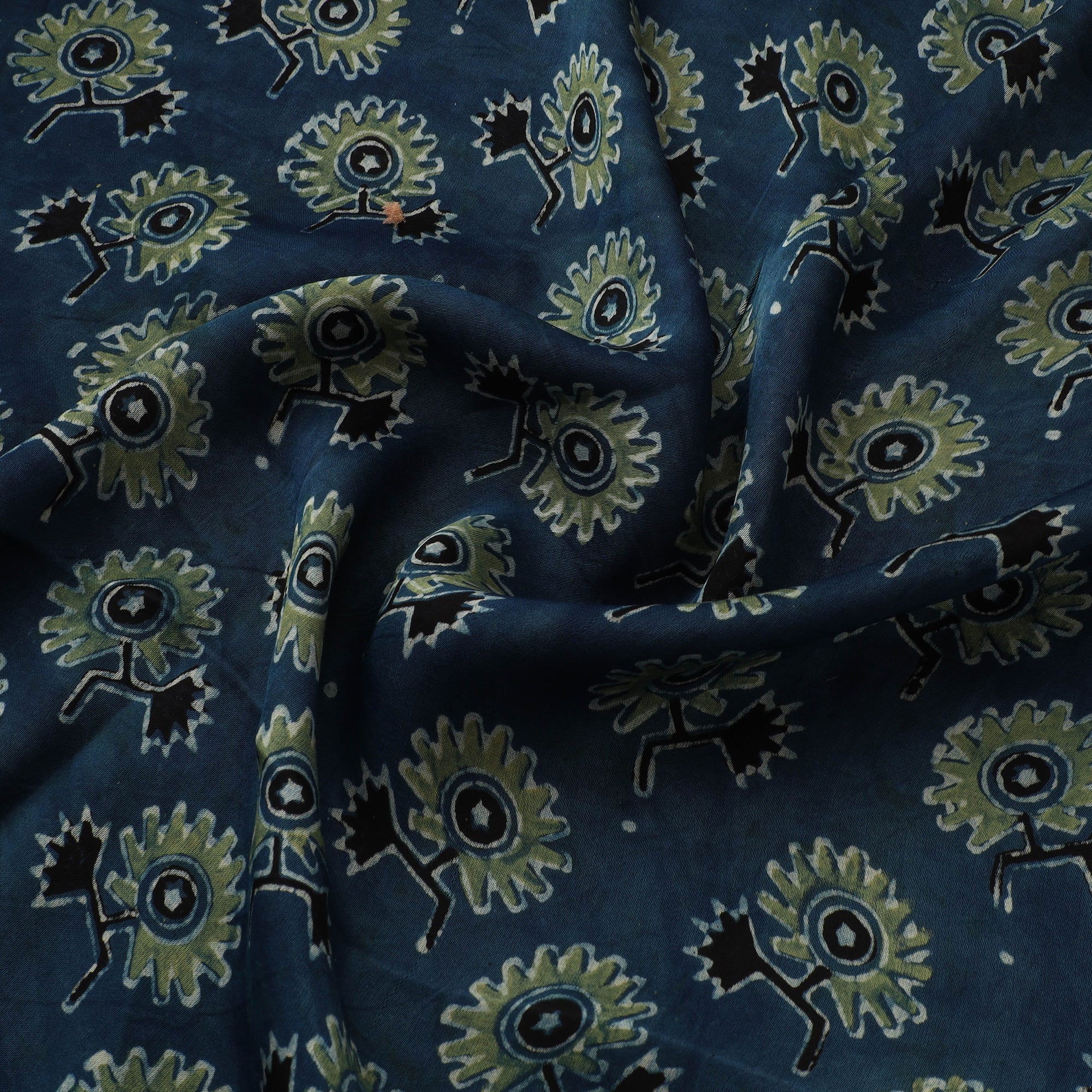 Blue - Ajrakh Hand Block Print Natural Dyed Modal Silk Fabric 38 - Image 3