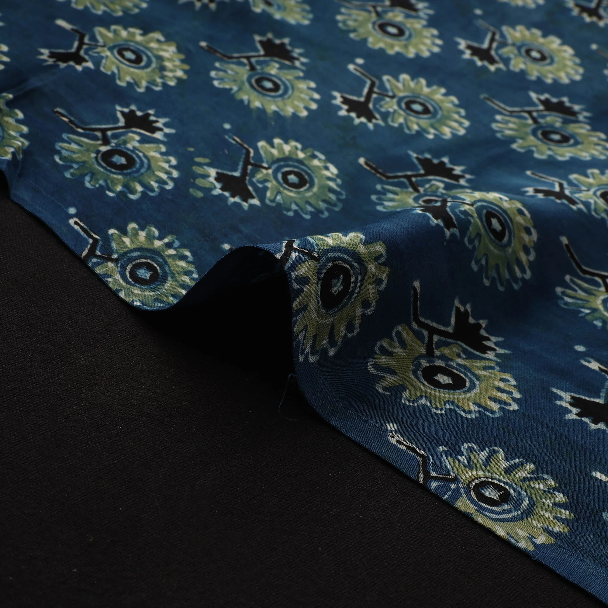 Blue - Ajrakh Hand Block Print Natural Dyed Modal Silk Fabric 38 - Image 4