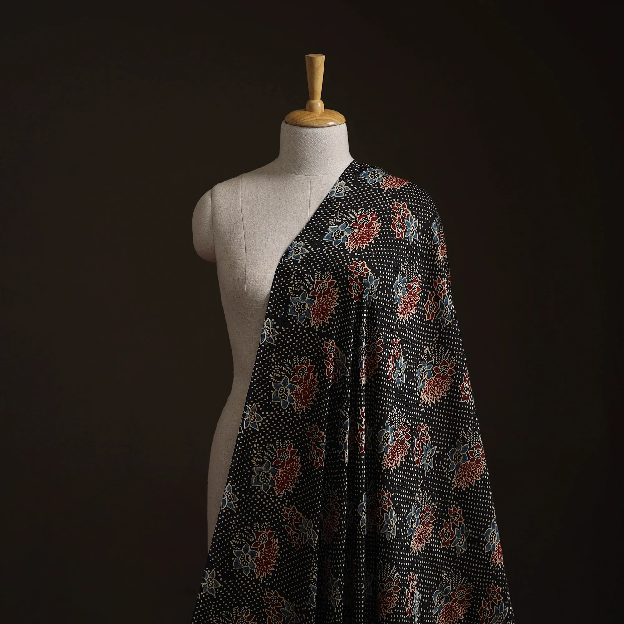 Black - Ajrakh Hand Block Print Natural Dyed Modal Silk Fabric 40