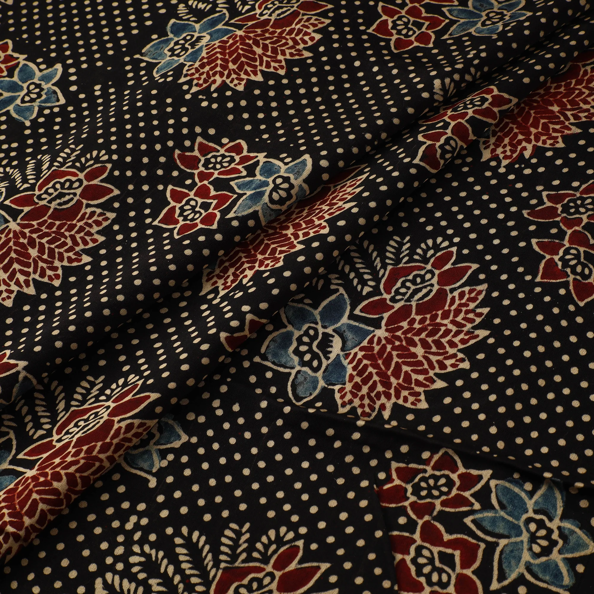 Black - Ajrakh Hand Block Print Natural Dyed Modal Silk Fabric 40 - Image 2
