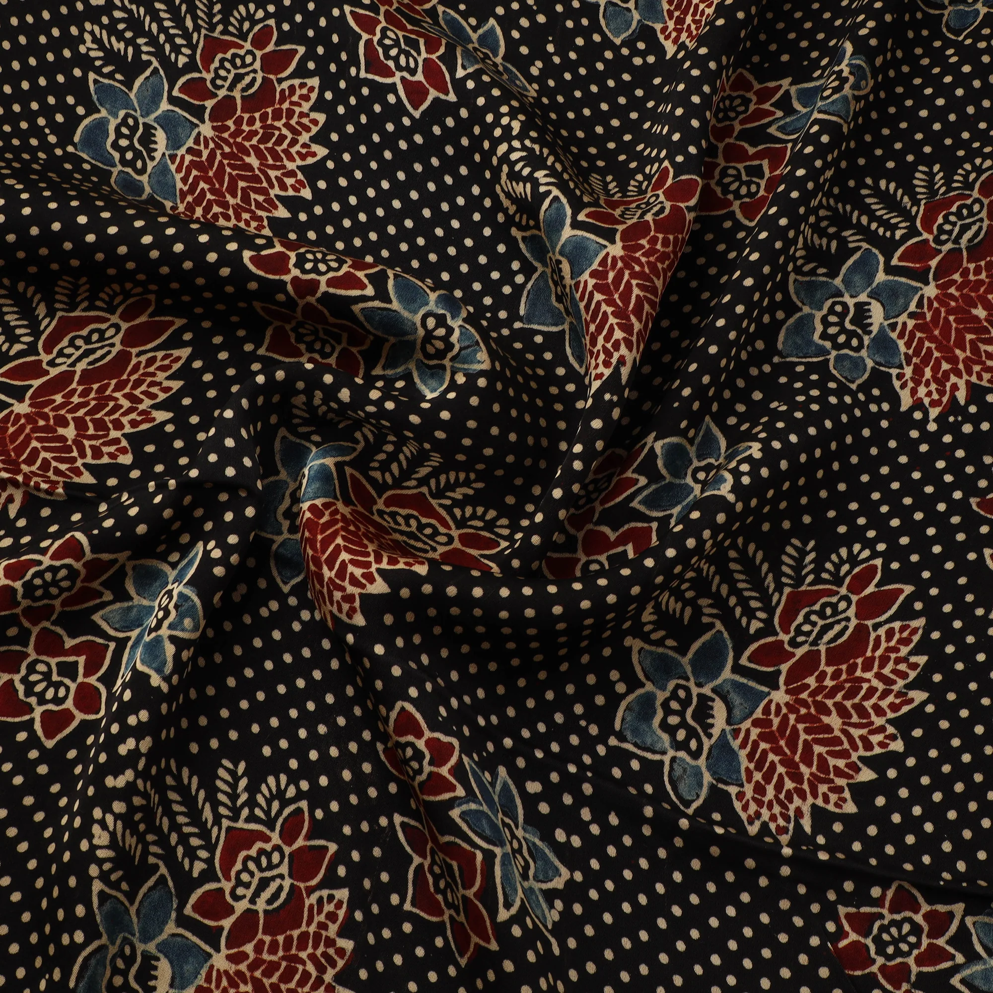 Black - Ajrakh Hand Block Print Natural Dyed Modal Silk Fabric 40 - Image 3