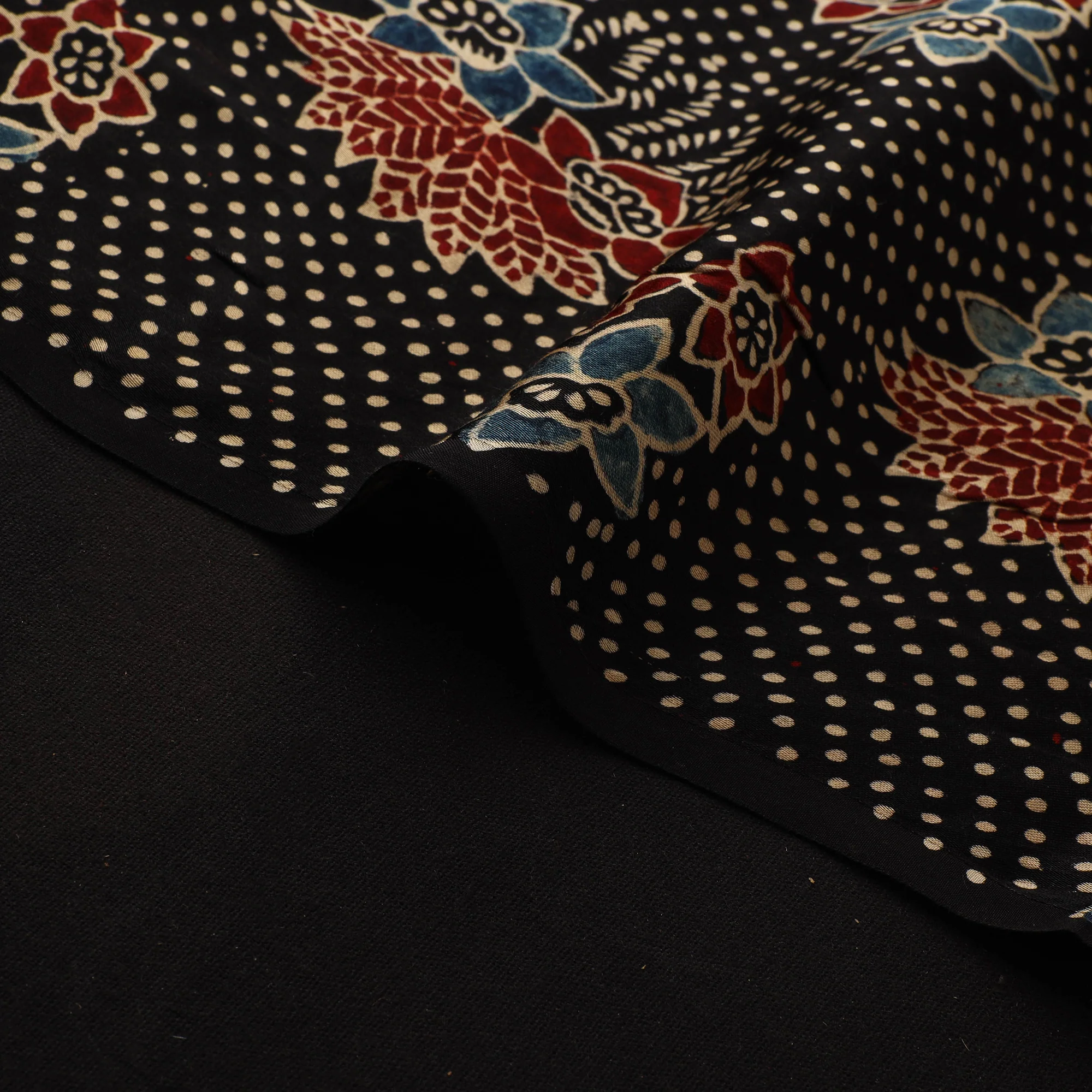 Black - Ajrakh Hand Block Print Natural Dyed Modal Silk Fabric 40 - Image 4