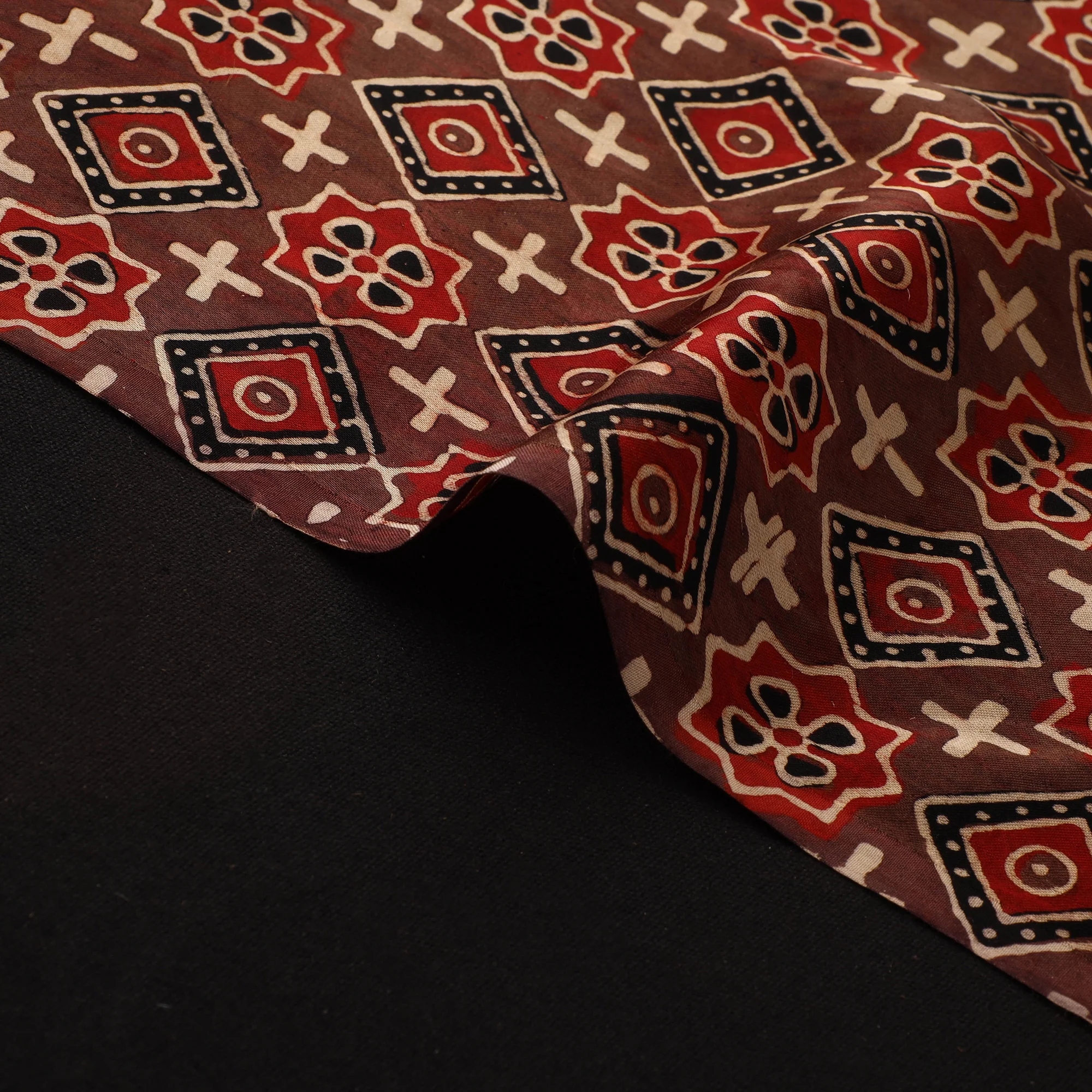 Brown - Ajrakh Hand Block Print Natural Dyed Modal Silk Fabric 44 - Image 4
