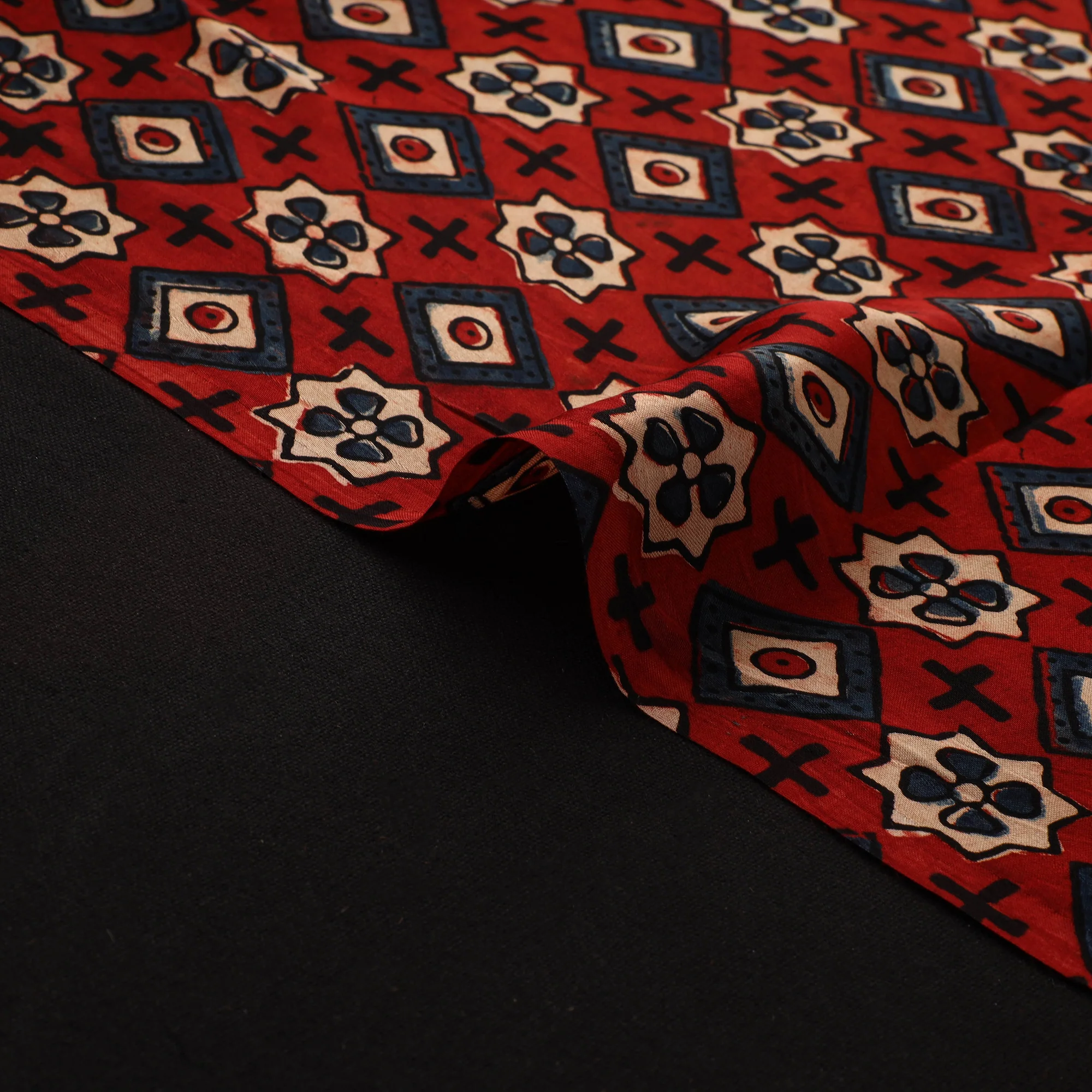 Red - Ajrakh Hand Block Print Natural Dyed Modal Silk Fabric 46 - Image 4