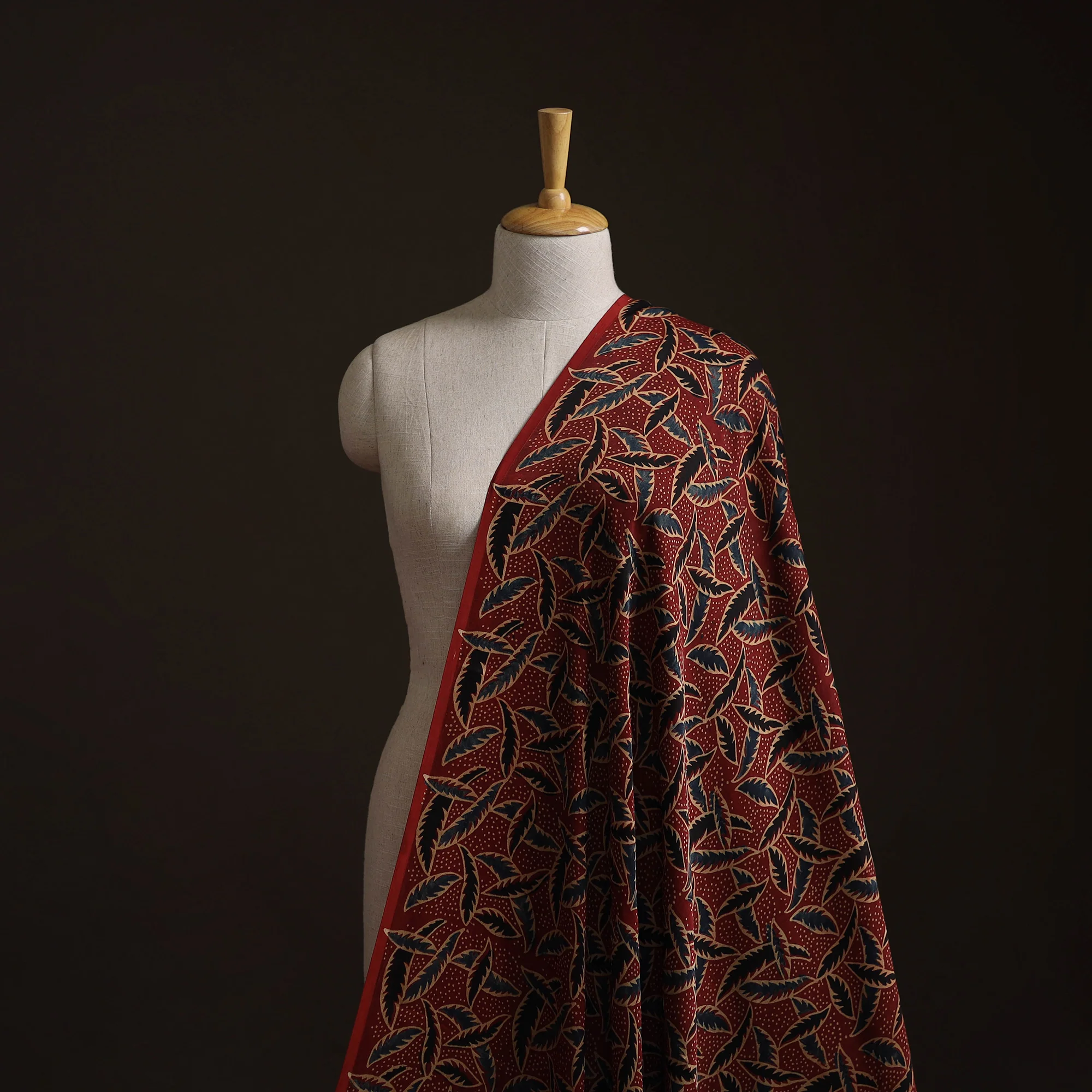 Red - Ajrakh Hand Block Print Natural Dyed Modal Silk Fabric 49