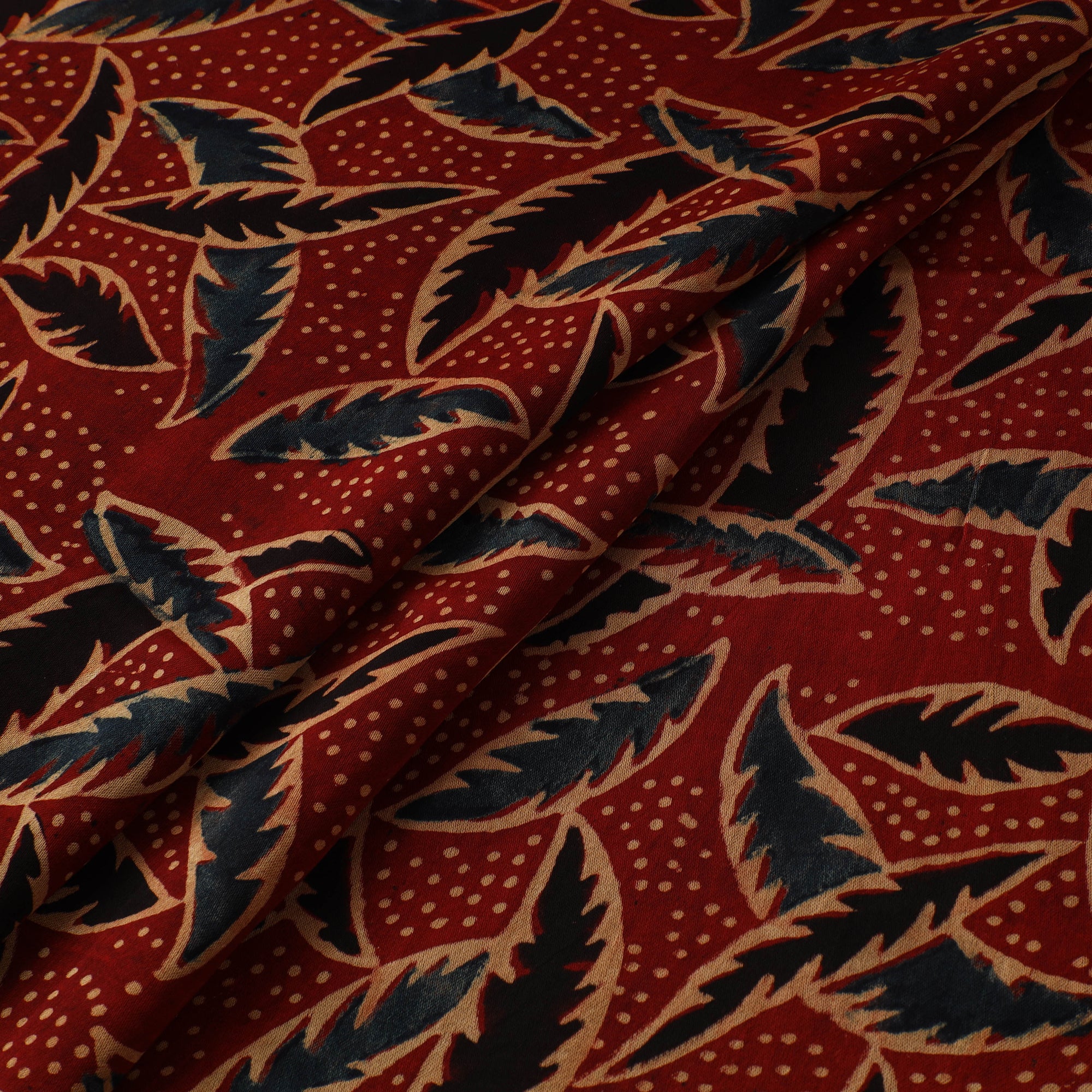 Red - Ajrakh Hand Block Print Natural Dyed Modal Silk Fabric 49 - Image 2