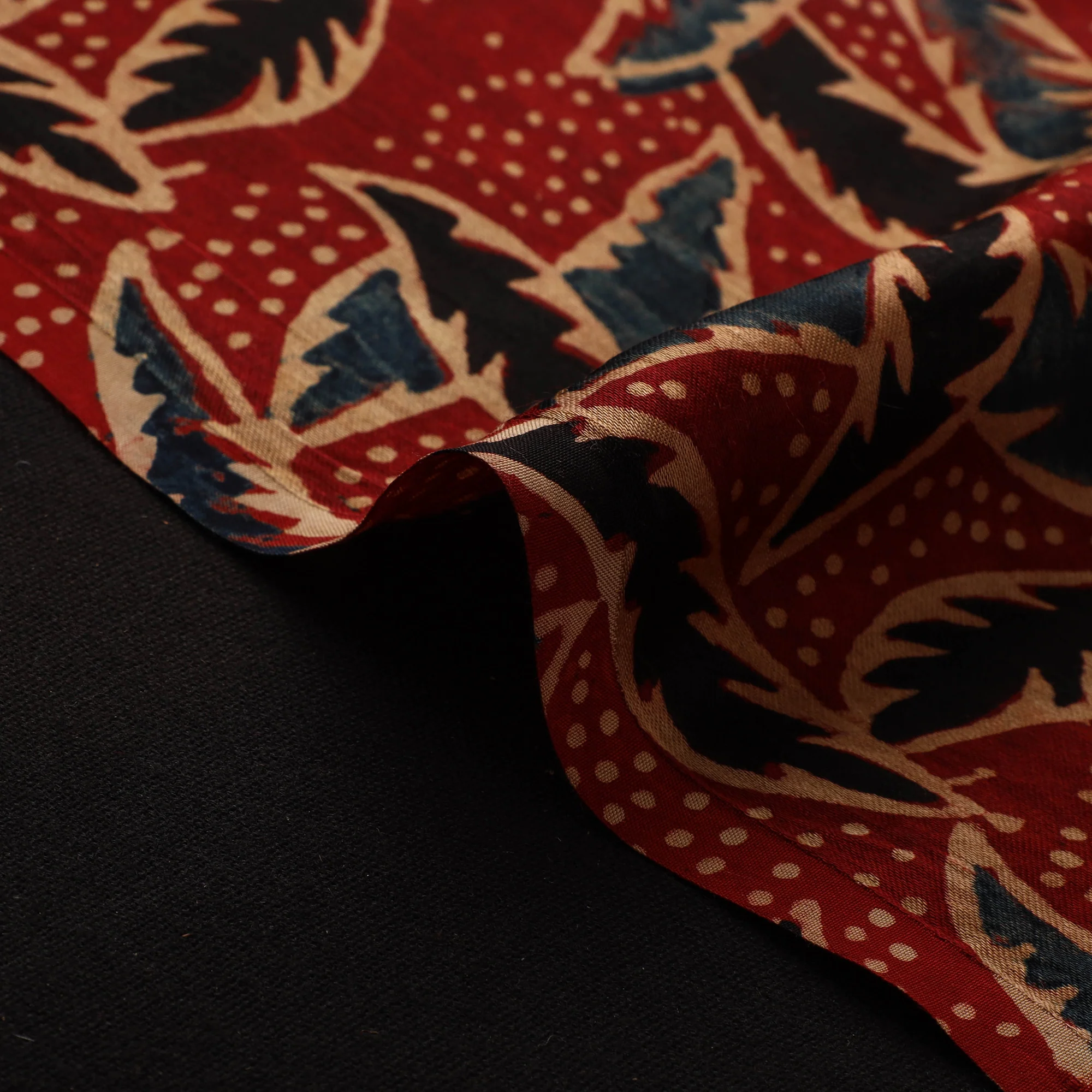 Red - Ajrakh Hand Block Print Natural Dyed Modal Silk Fabric 49 - Image 4