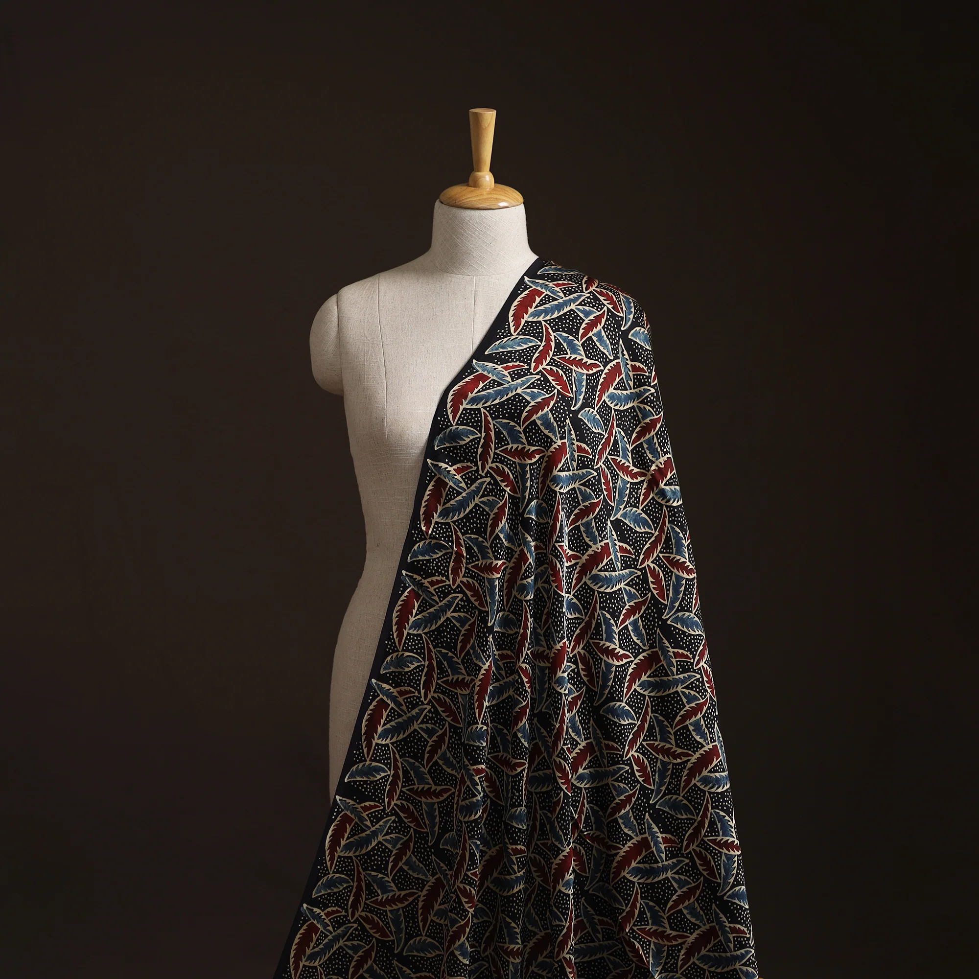 Black - Ajrakh Hand Block Print Natural Dyed Modal Silk Fabric 72