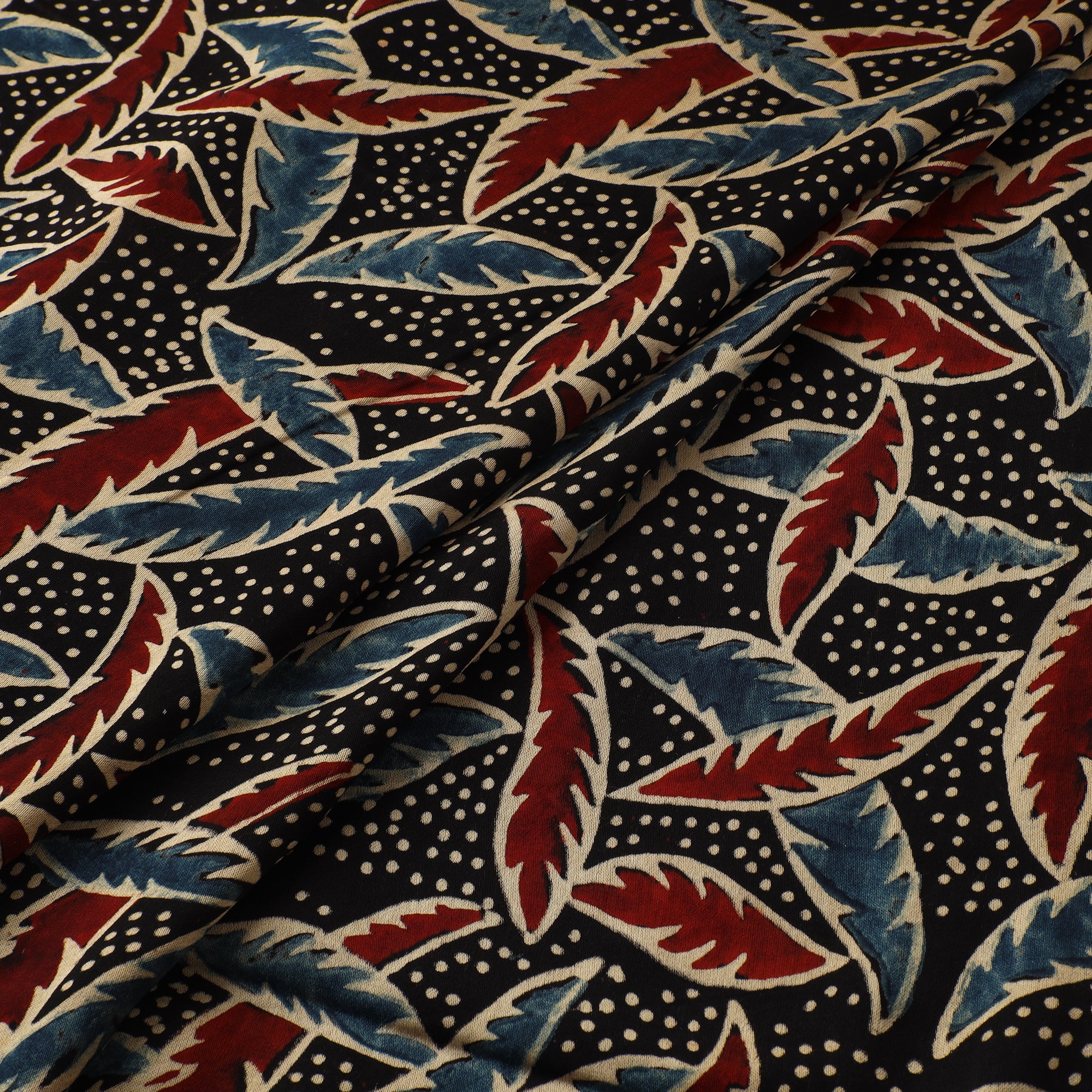 Black - Ajrakh Hand Block Print Natural Dyed Modal Silk Fabric 72 - Image 2