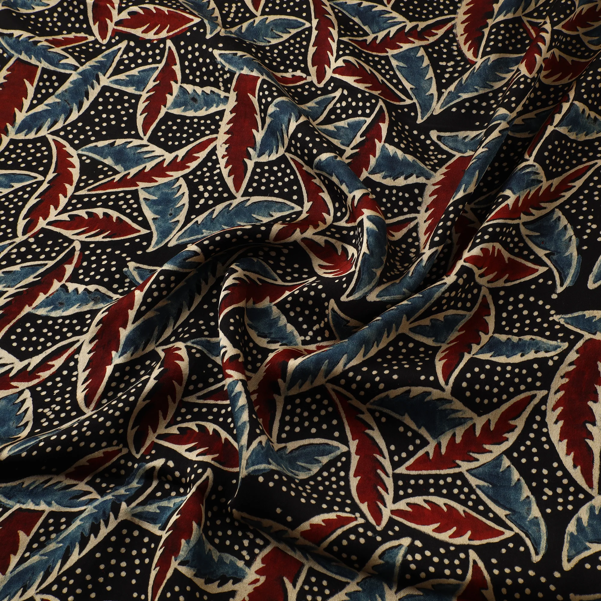 Black - Ajrakh Hand Block Print Natural Dyed Modal Silk Fabric 72 - Image 3